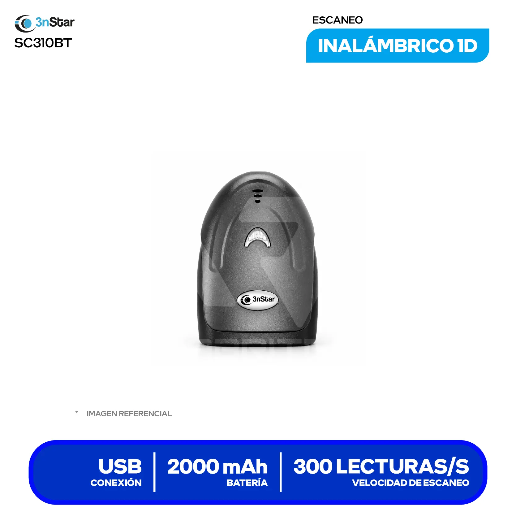 Lector de Código de Barras 3nStar SC310BT (SC310BT) Láser Lineal 1D, Inalámbrico, Incluye Base