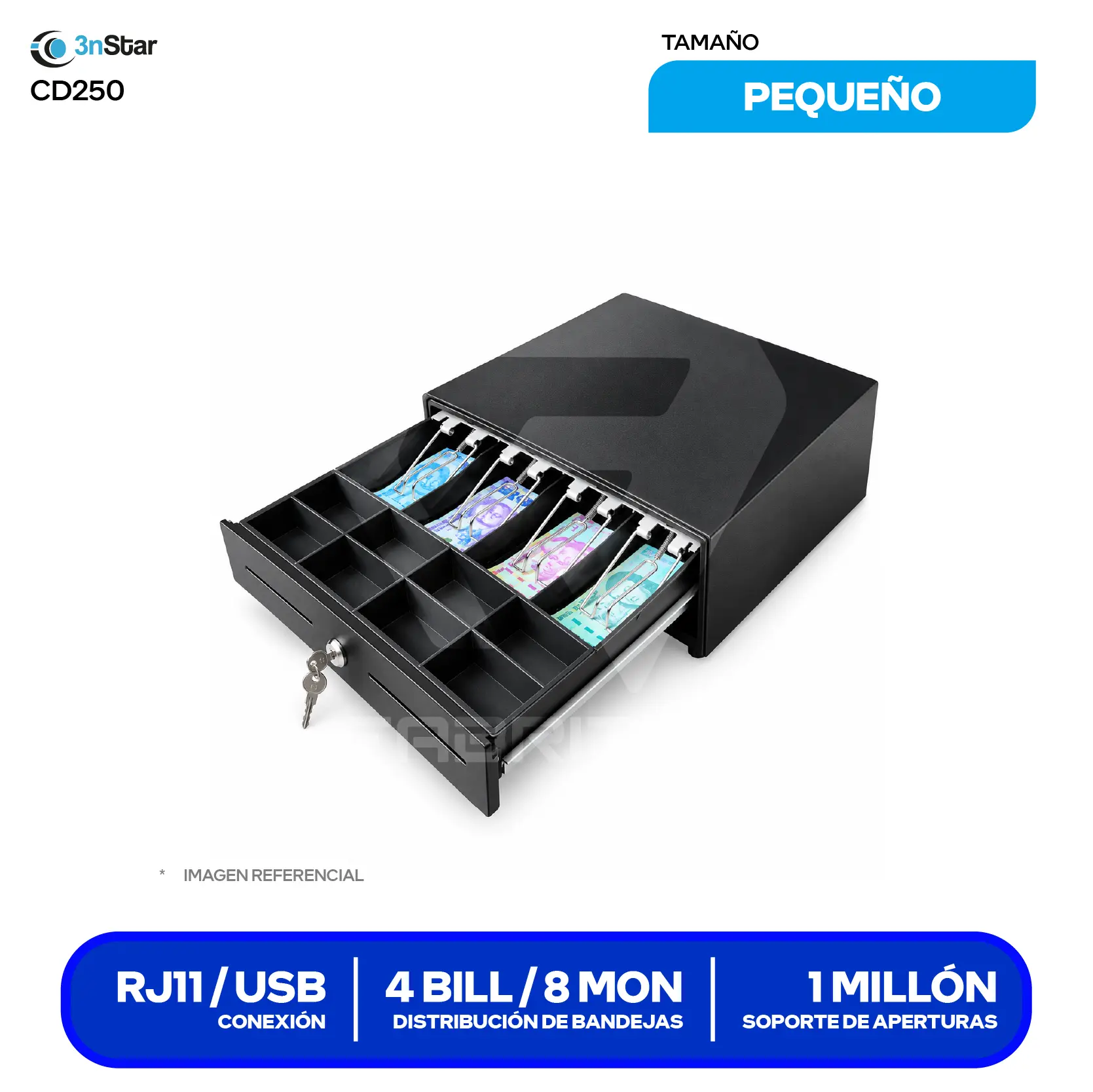 Gaveta de Dinero 3nStar CD250 (CD250) 2 Compartimientos, RJ11 / RJ12 / USB