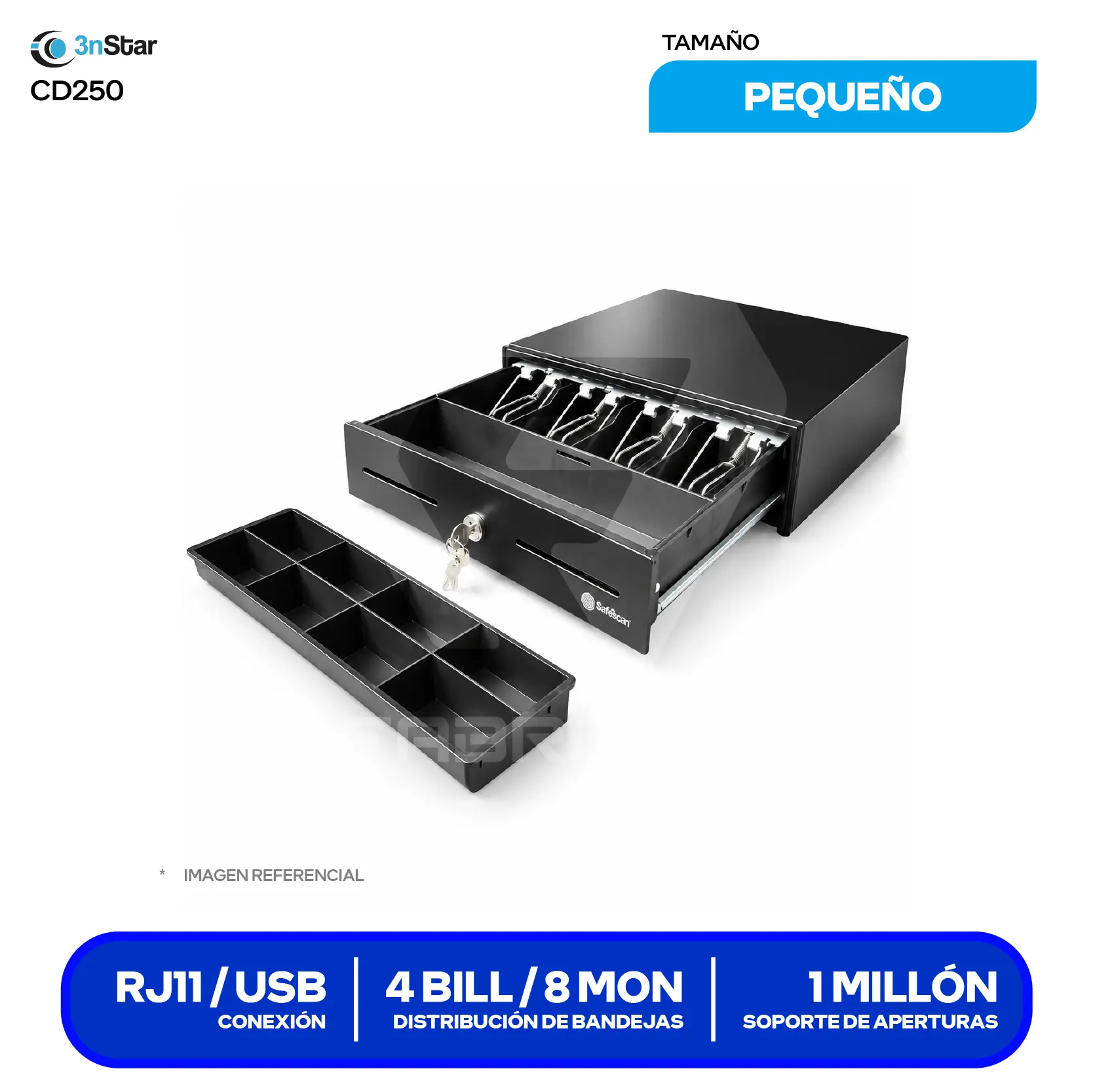 Gaveta de Dinero 3nStar CD250 (CD250) 2 Compartimientos, RJ11 / RJ12 / USB