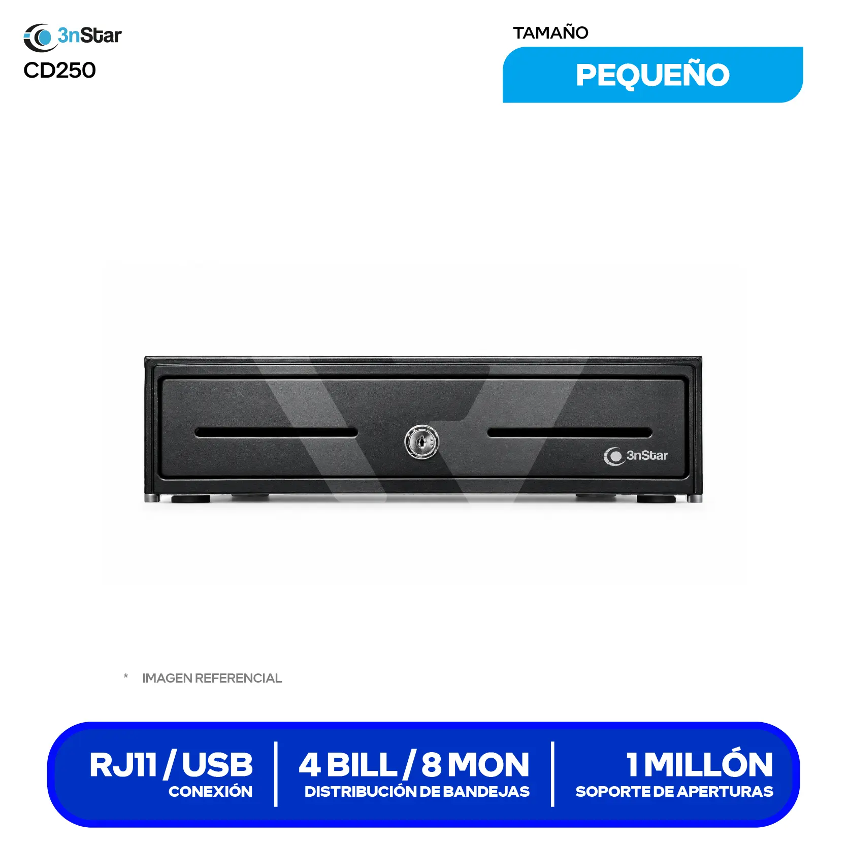 Gaveta de Dinero 3nStar CD250 (CD250) 2 Compartimientos, RJ11 / RJ12 / USB