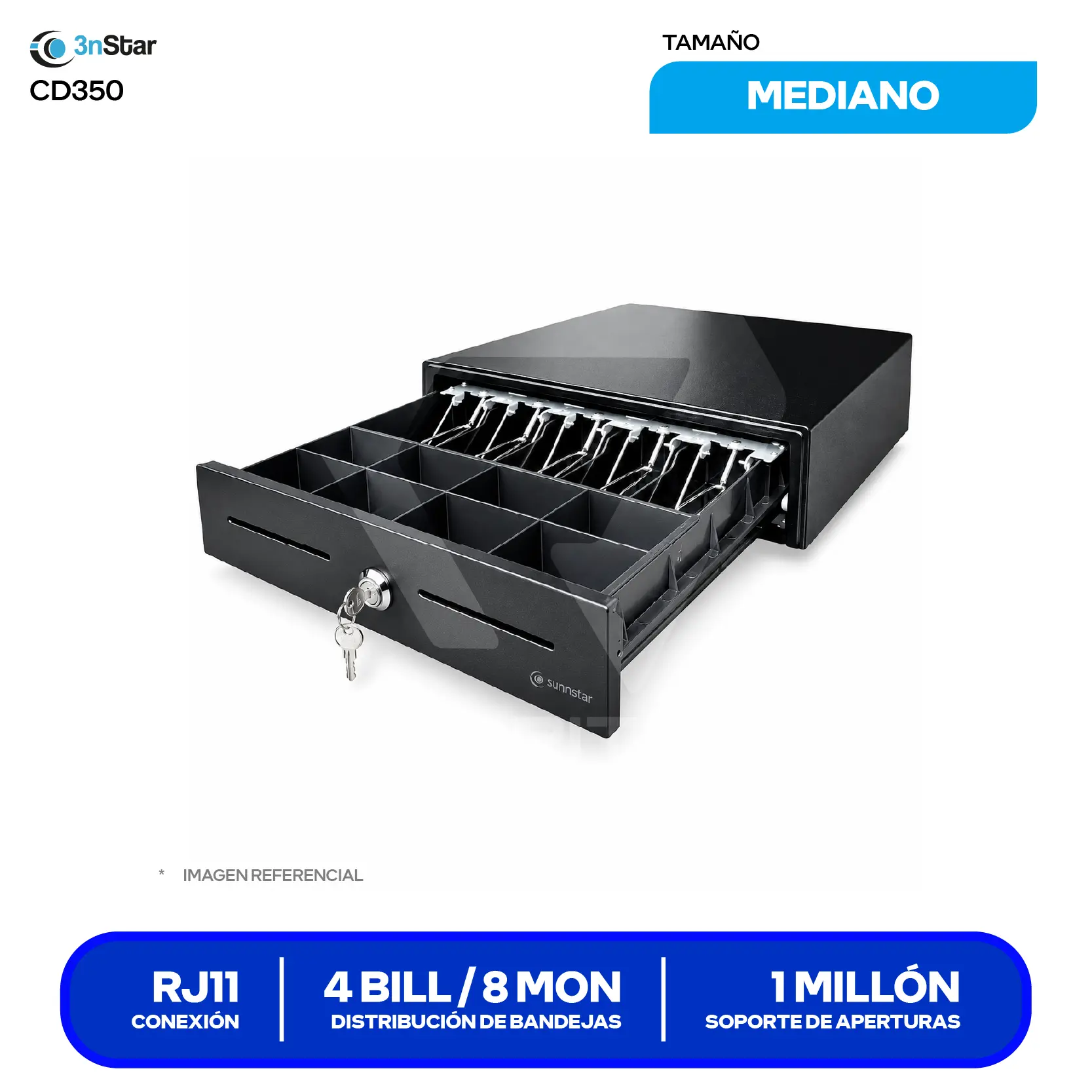 Gaveta de Dinero 3nStar CD350 (CD350) 2 compartimientos, RJ11