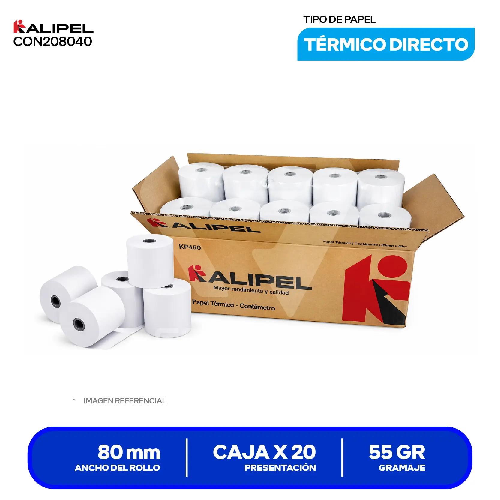 Rollo Contómetro Térmico Kalipel (080X080) 80 x 80mm, 55gr, 20 Unidades
