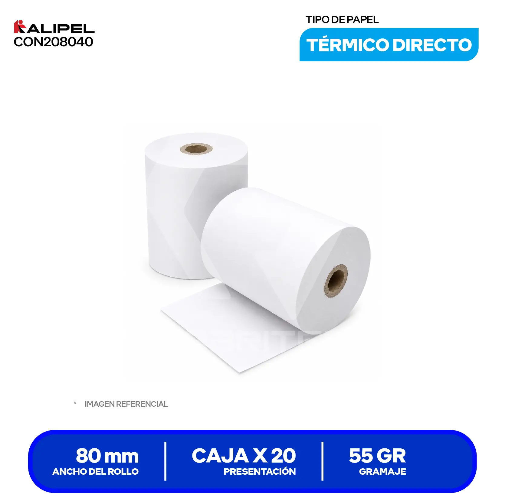 Rollo Contómetro Térmico Kalipel (080X080) 80 x 80mm, 55gr, 20 Unidades