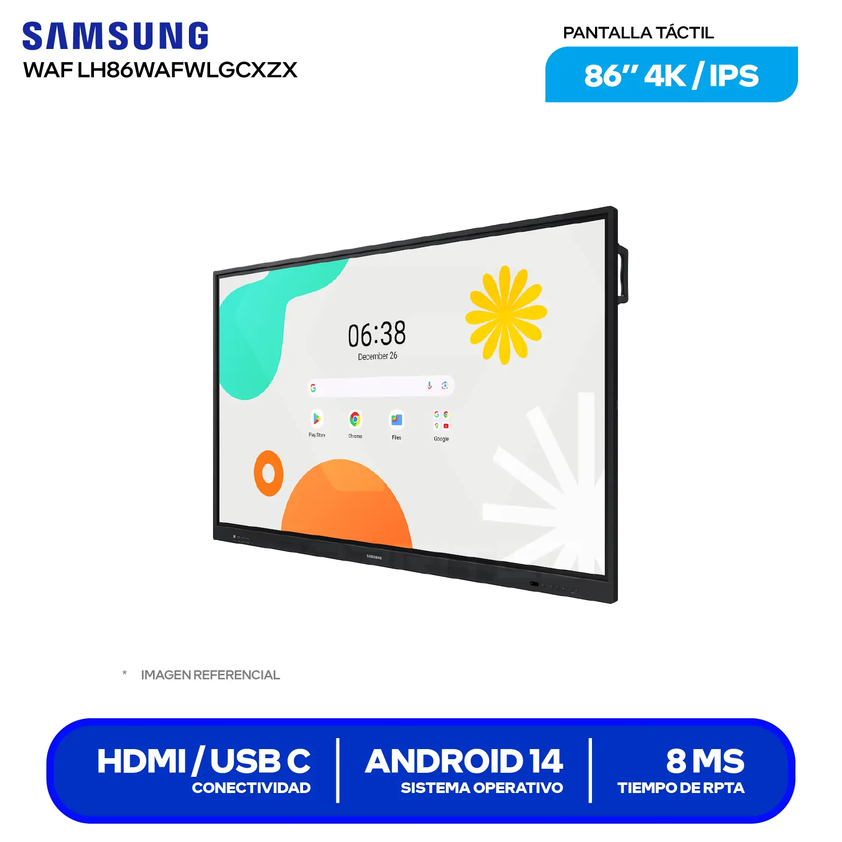Pizarra Digital Interactiva Samsung WAF 75" (LH75WAFWLGCXZX) 4K UHD, Táctil, Android 14, HDMI / USB C
