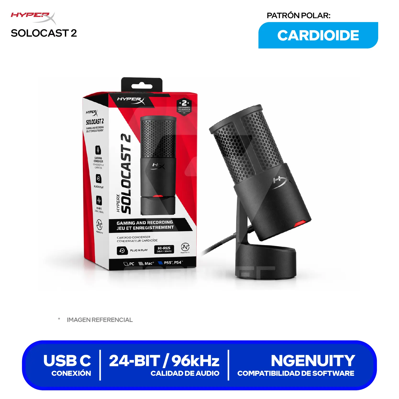 Micrófono USB HyperX SoloCast 2 (AR0A0AA) USB