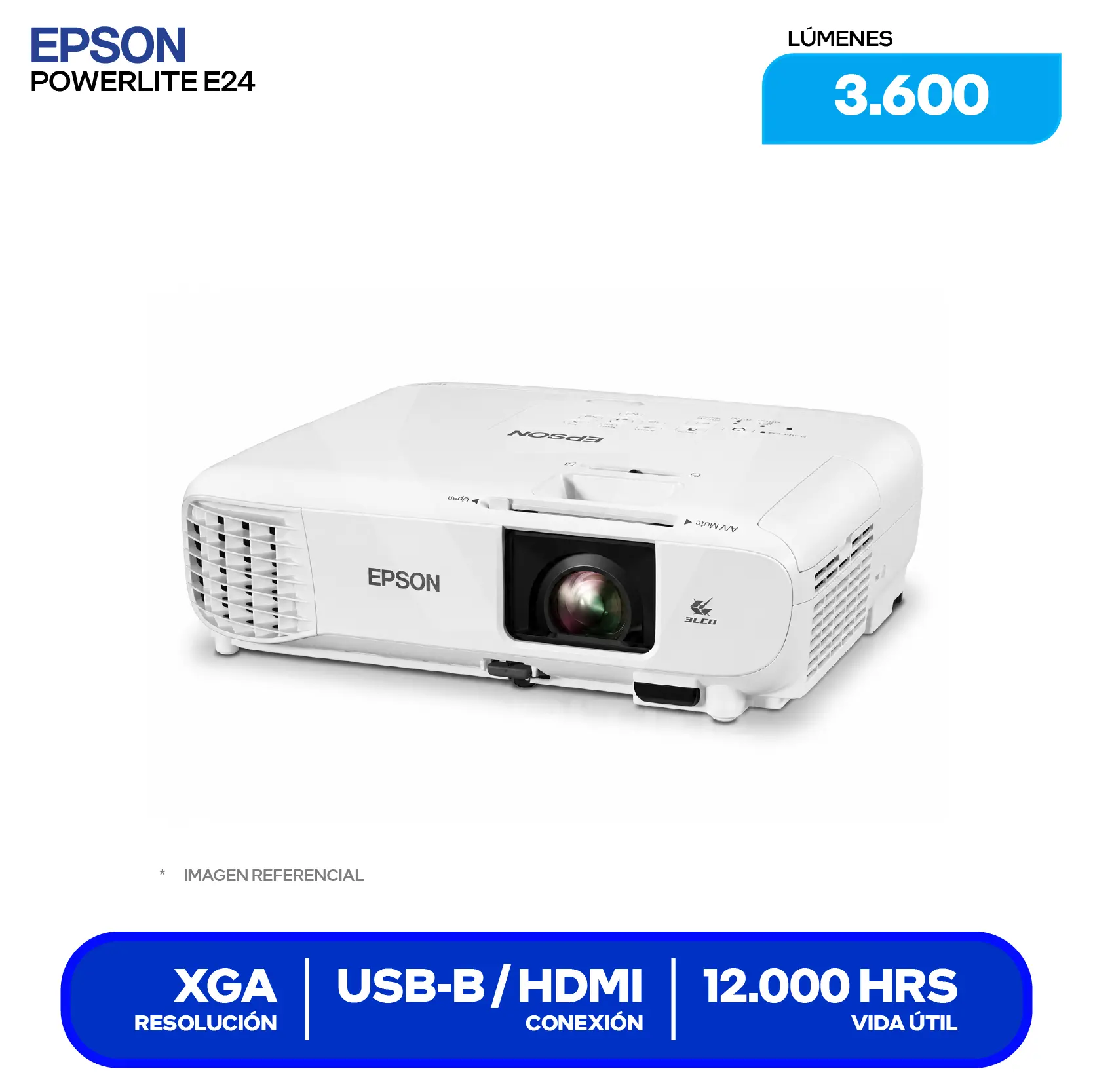 Proyector Epson PowerLite E24 (V11HB51021) 3600 Lúmenes, FHD, Tecnología 3LCD