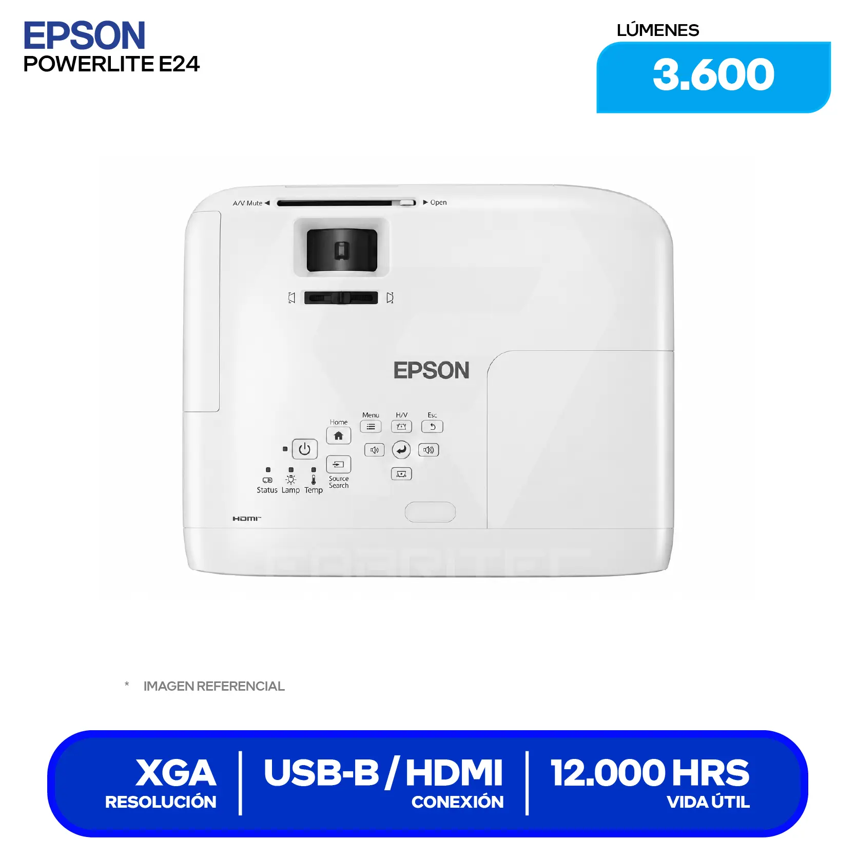 Proyector Epson PowerLite E24 (V11HB51021) 3600 Lúmenes, FHD, Tecnología 3LCD