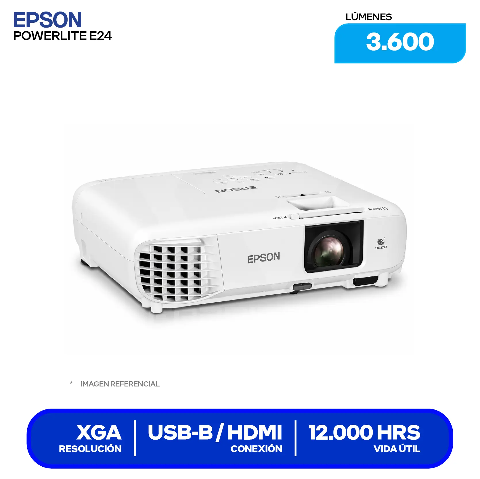 Proyector Epson PowerLite E24 (V11HB51021) 3600 Lúmenes, FHD, Tecnología 3LCD