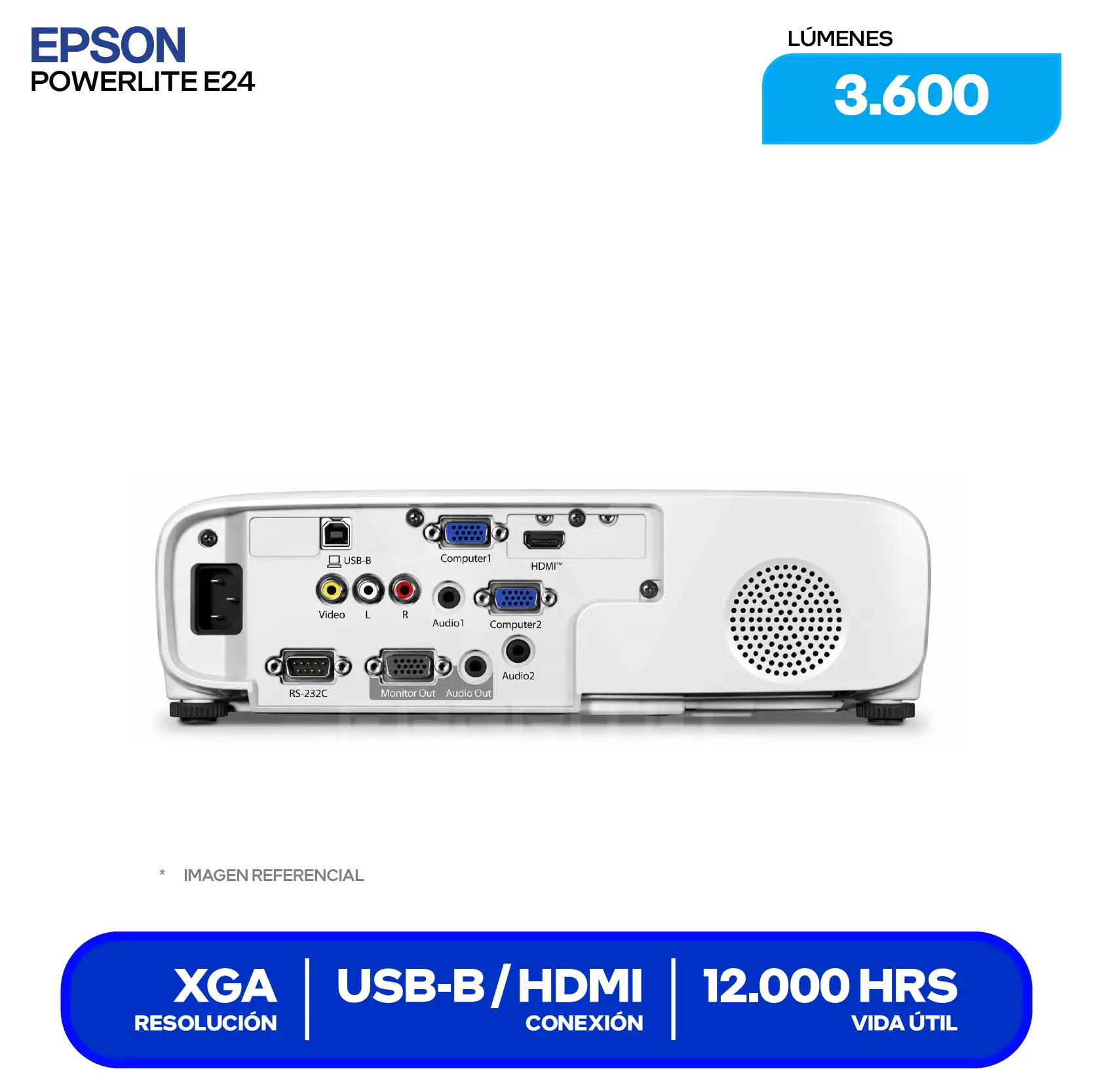 Proyector Epson PowerLite E24 (V11HB51021) 3600 Lúmenes, FHD, Tecnología 3LCD