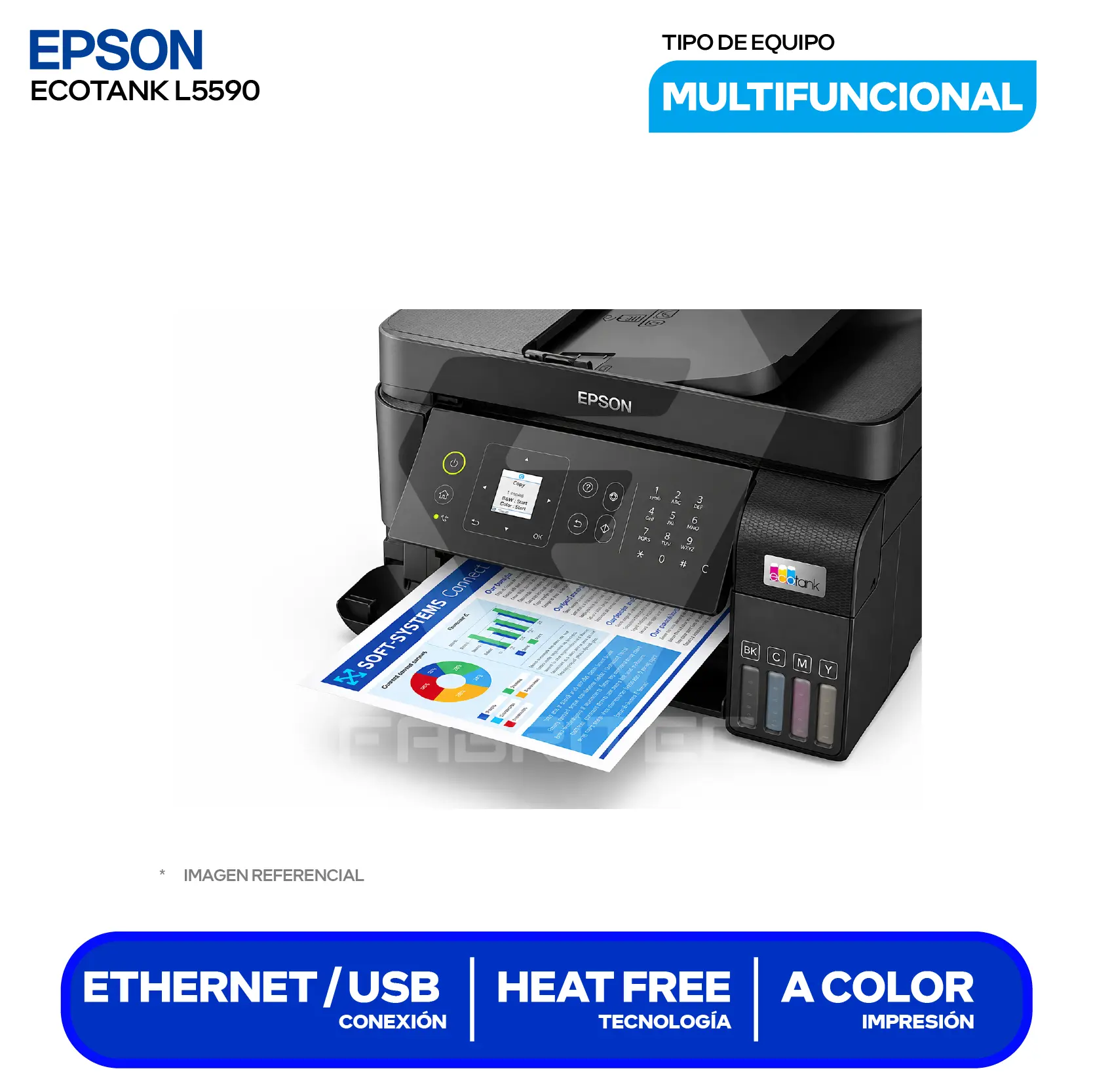 Impresora Multifuncional Epson EcoTank L5590 (C11CK57301) Sistema Continuo, Wi-Fi, Ethernet, ADF