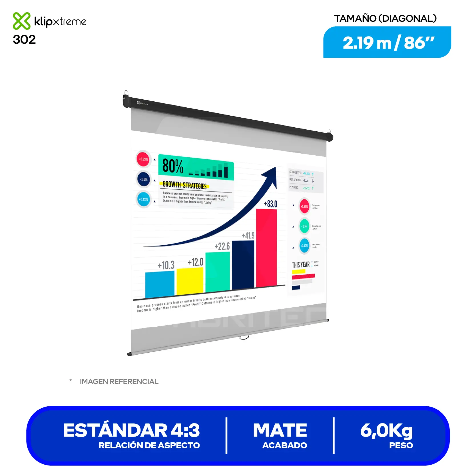 Ecran de Techo Klip Xtreme (KPS-302) 86'', Relación 4:3, Blanco Mate
