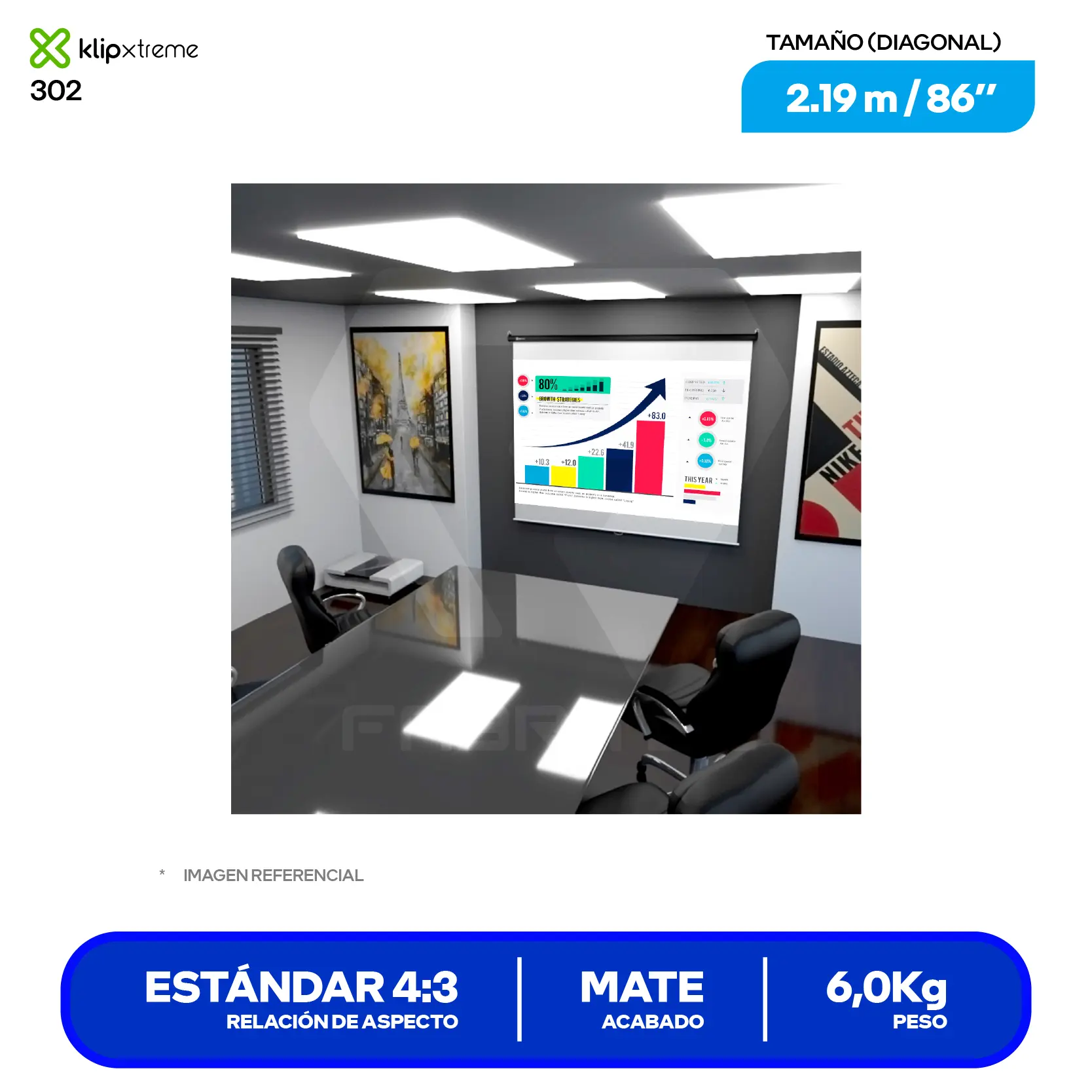 Ecran de Techo Klip Xtreme (KPS-302) 86'', Relación 4:3, Blanco Mate