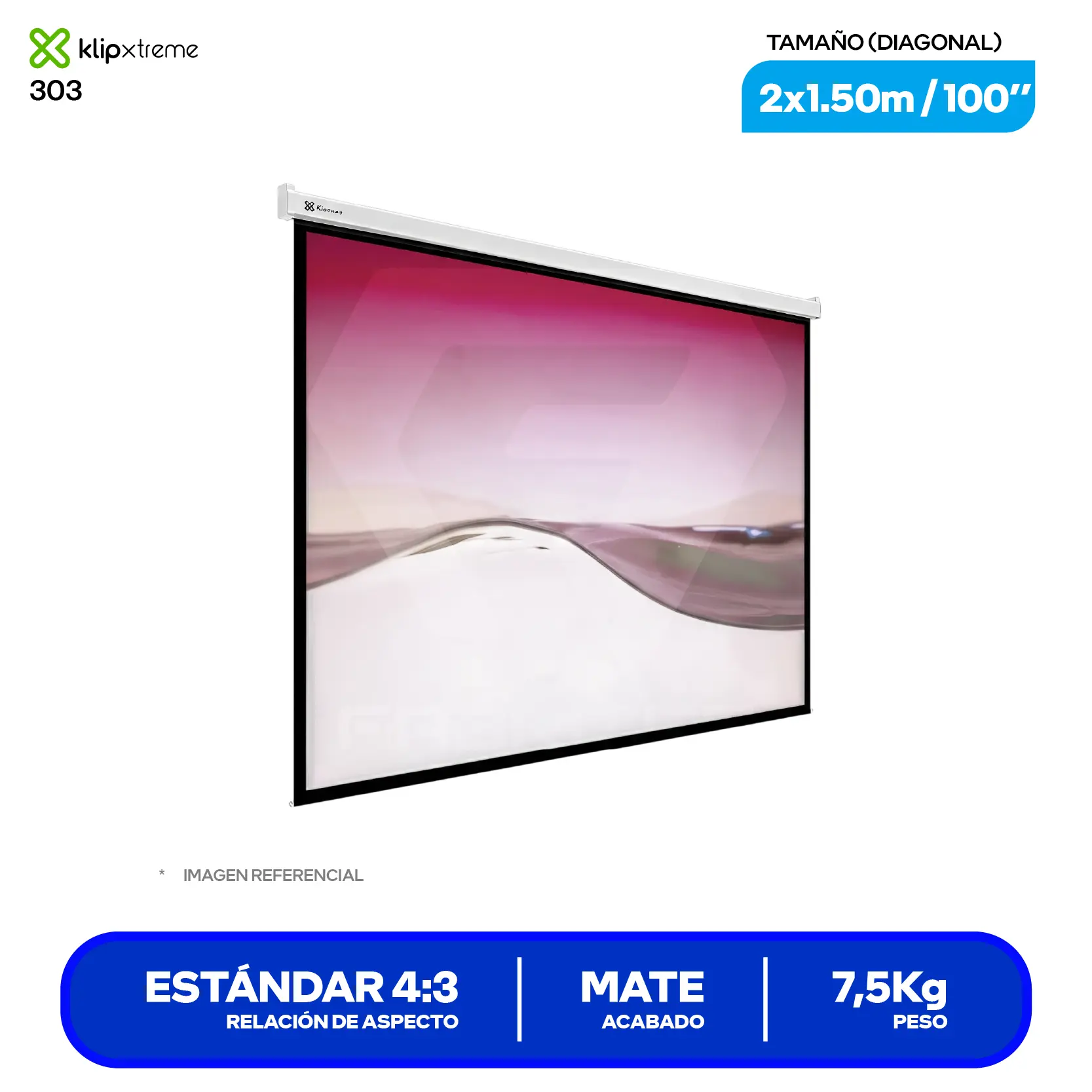 Ecran de Techo Klip Xtreme (KPS-303) 100'', Relación 4:3, Blanco Mate