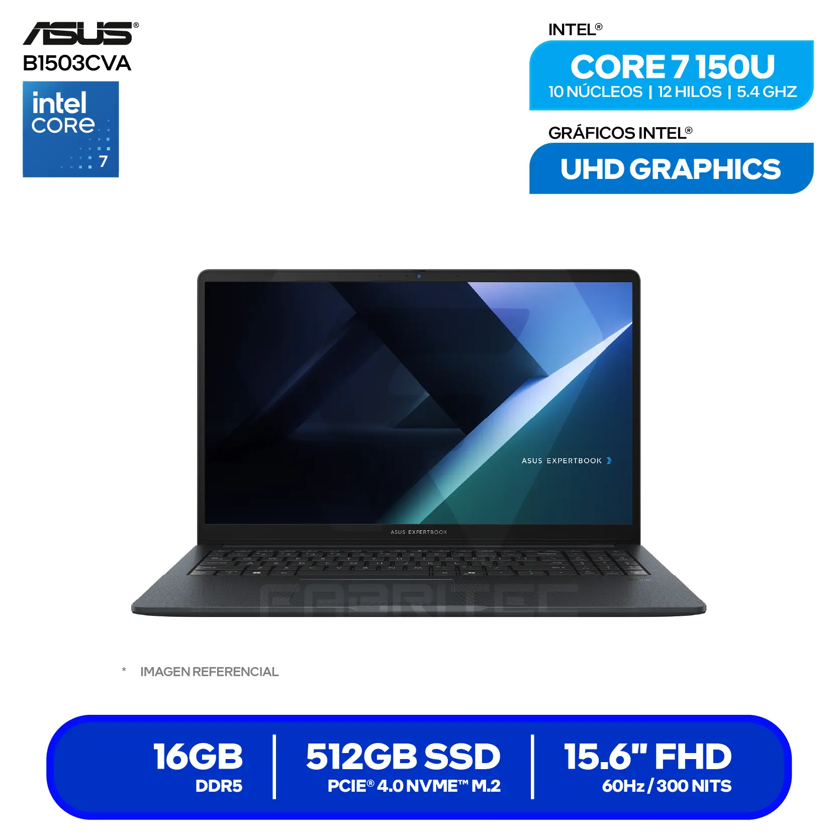Laptop Asus ExpertBook B1 B1503CVA (90NX0801-M0ASX0) Intel Core 7 150U, 16GB RAM, 512GB SSD, 15.6'' FHD, FreeDos