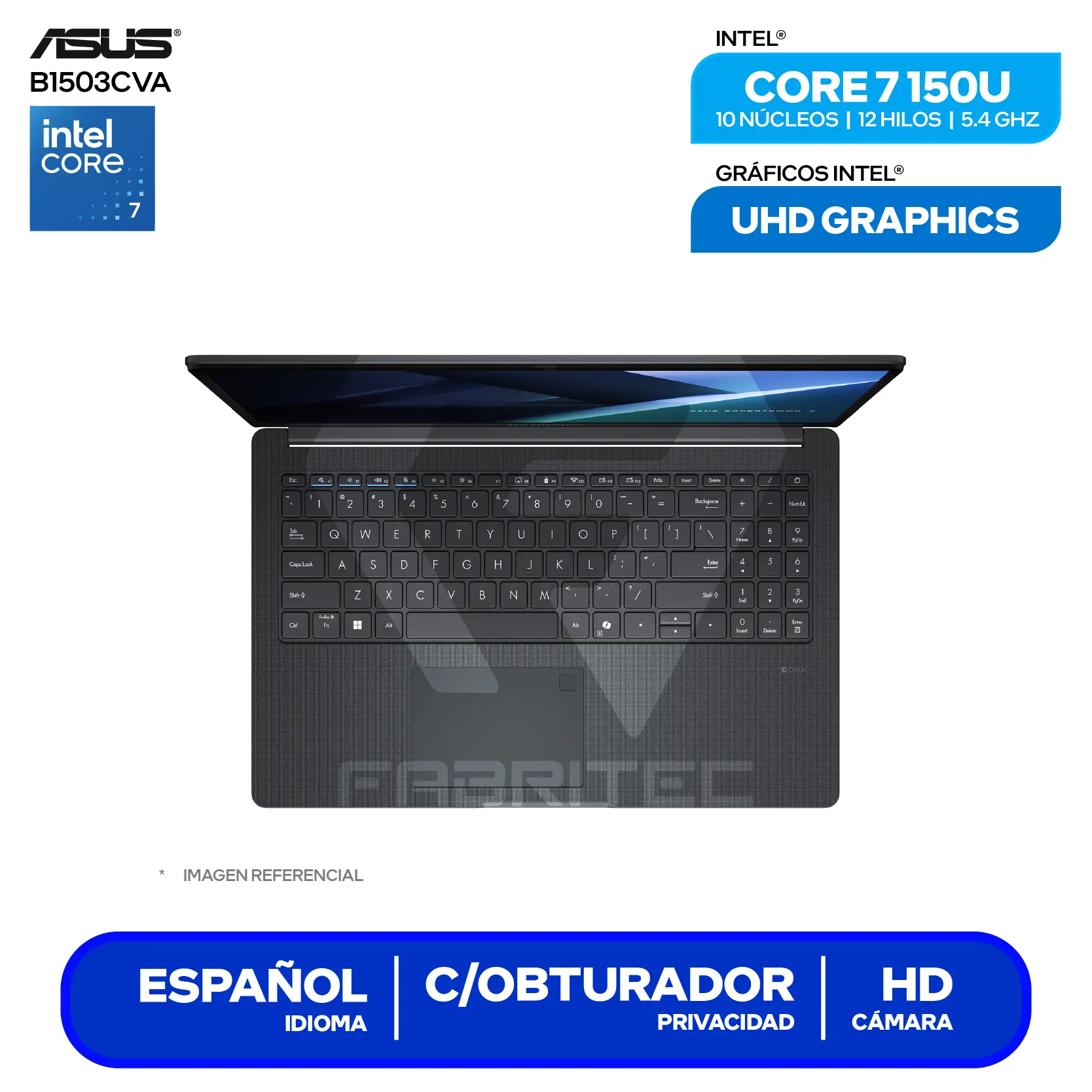 Laptop Asus ExpertBook B1 B1503CVA (90NX0801-M0ASX0) Intel Core 7 150U, 16GB RAM, 512GB SSD, 15.6'' FHD, FreeDos