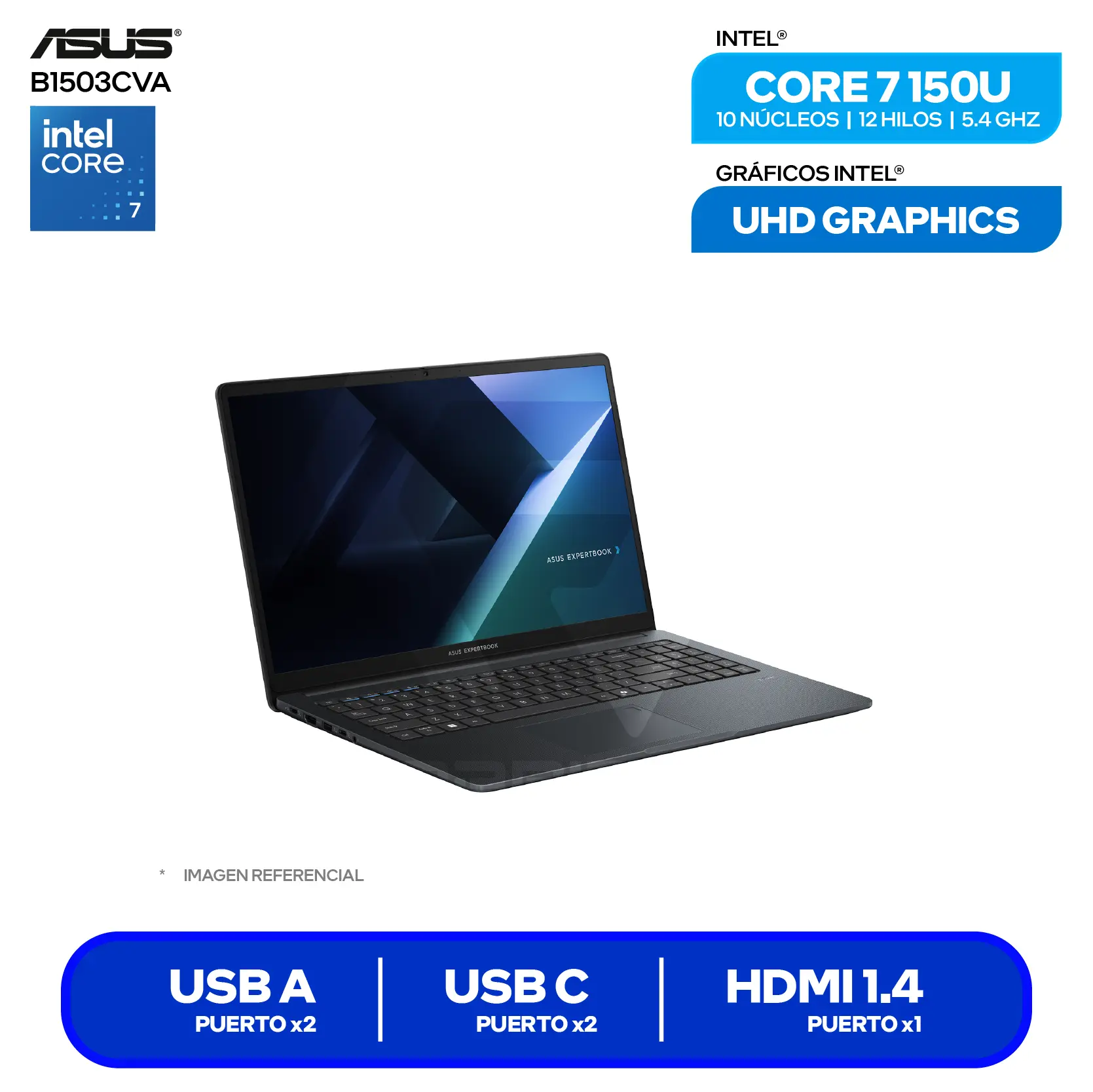 Laptop Asus ExpertBook B1 B1503CVA (90NX0801-M0ASX0) Intel Core 7 150U, 16GB RAM, 512GB SSD, 15.6'' FHD, FreeDos
