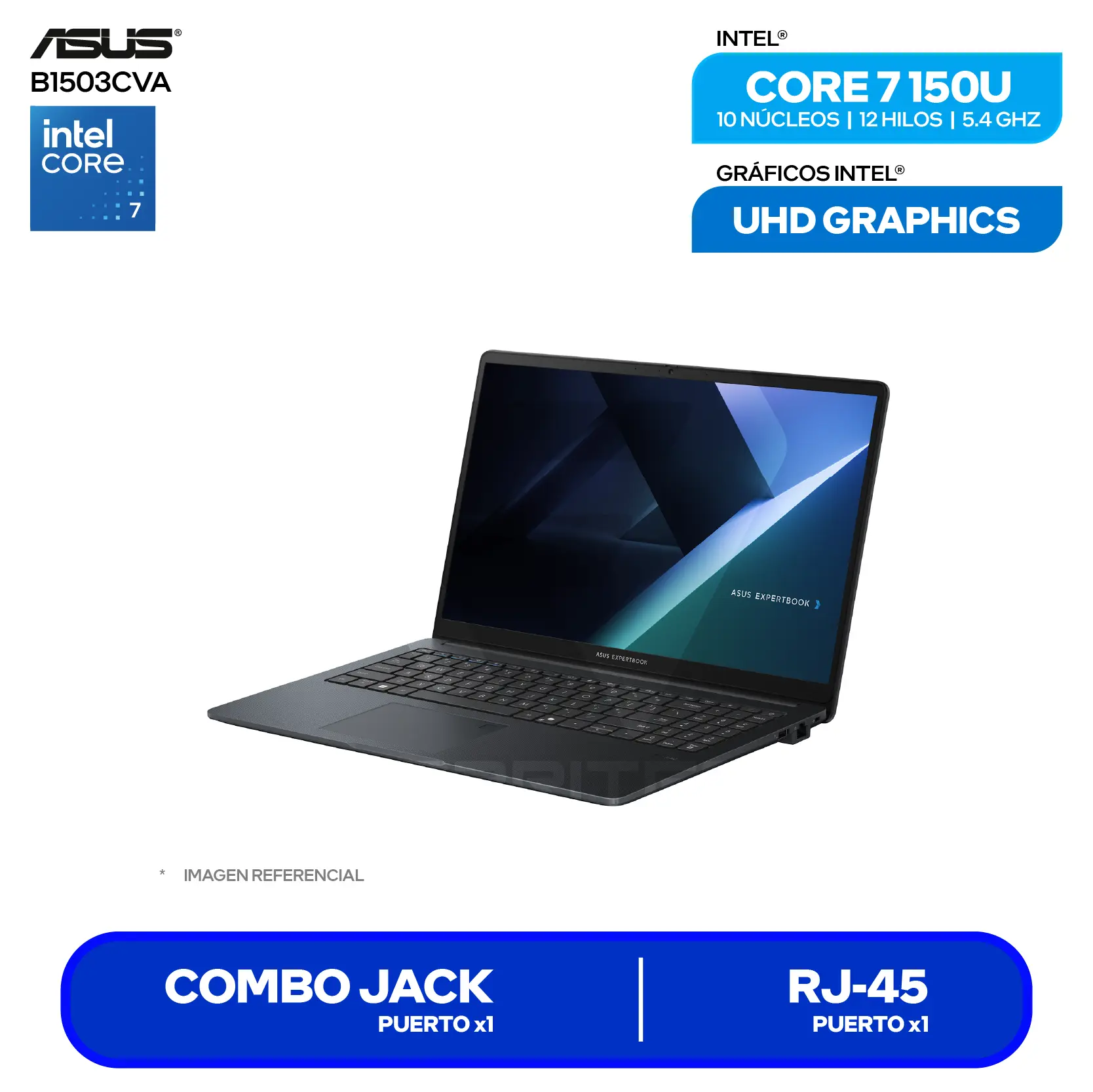 Laptop Asus ExpertBook B1 B1503CVA (90NX0801-M0ASX0) Intel Core 7 150U, 16GB RAM, 512GB SSD, 15.6'' FHD, FreeDos