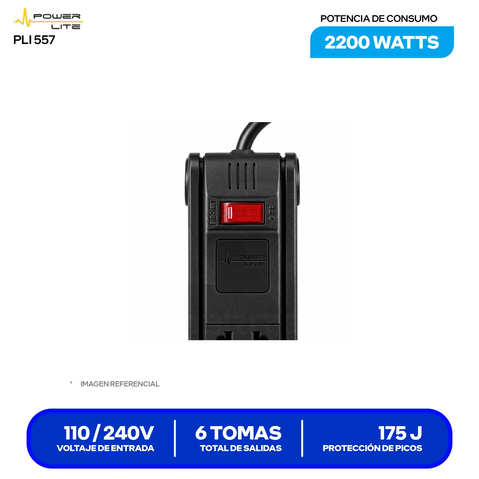 Supresor de Picos Power Lite (PLI 557) 6 Tomas, Cable de 1.2 m