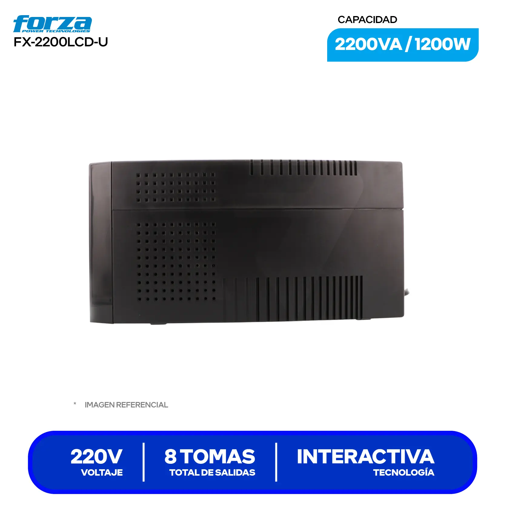 UPS Smart Interactivo Forza (FX-2200LCD-U) 8 Tomas, 220V, 2200VA / 1200W