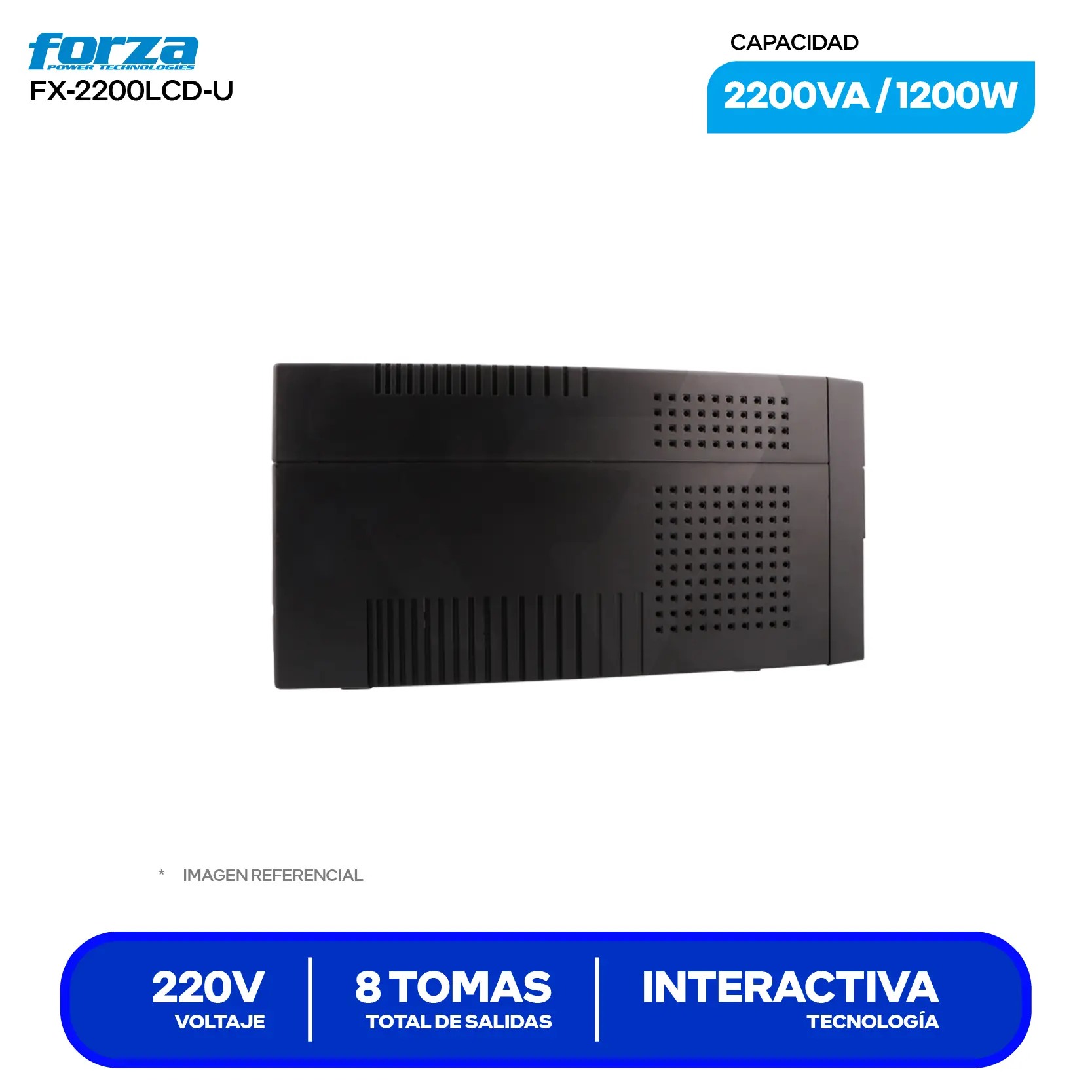 UPS Smart Interactivo Forza (FX-2200LCD-U) 8 Tomas, 220V, 2200VA / 1200W