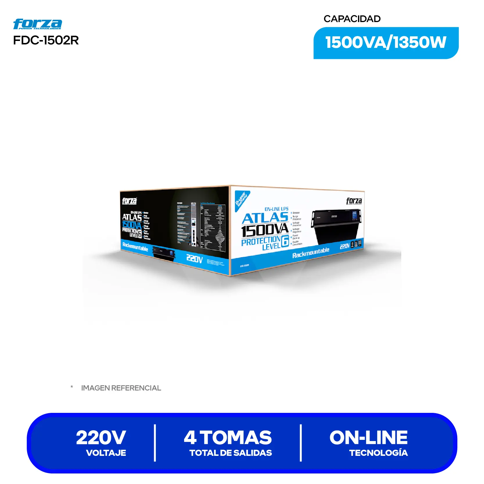 UPS Online Forza FDC-1502R (U1774FOR23) 4 Tomas, 220V, 1500VA / 1350W