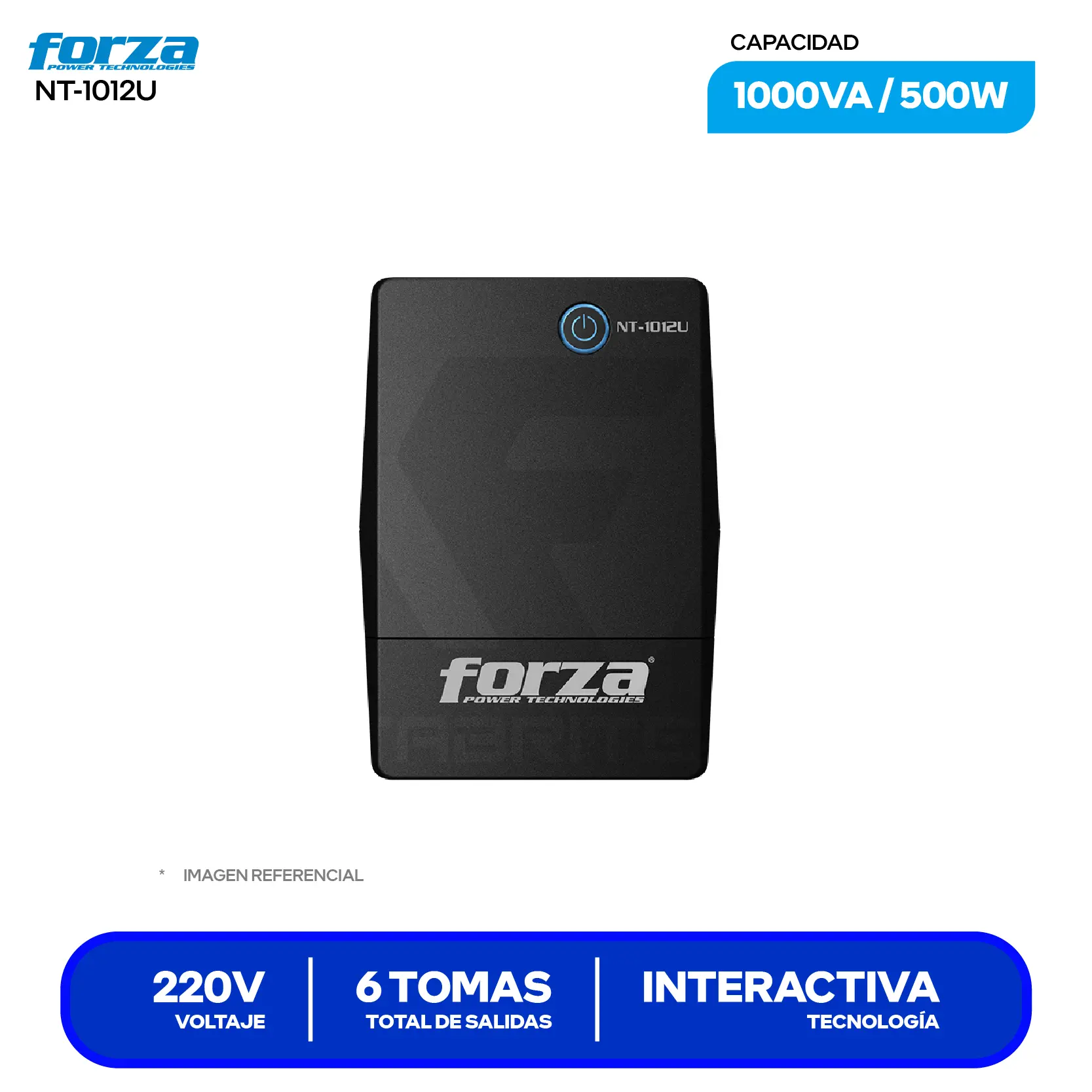 UPS Interactivo Forza (NT-1012U) 6 Tomas, 220V, 1000VA / 500W
