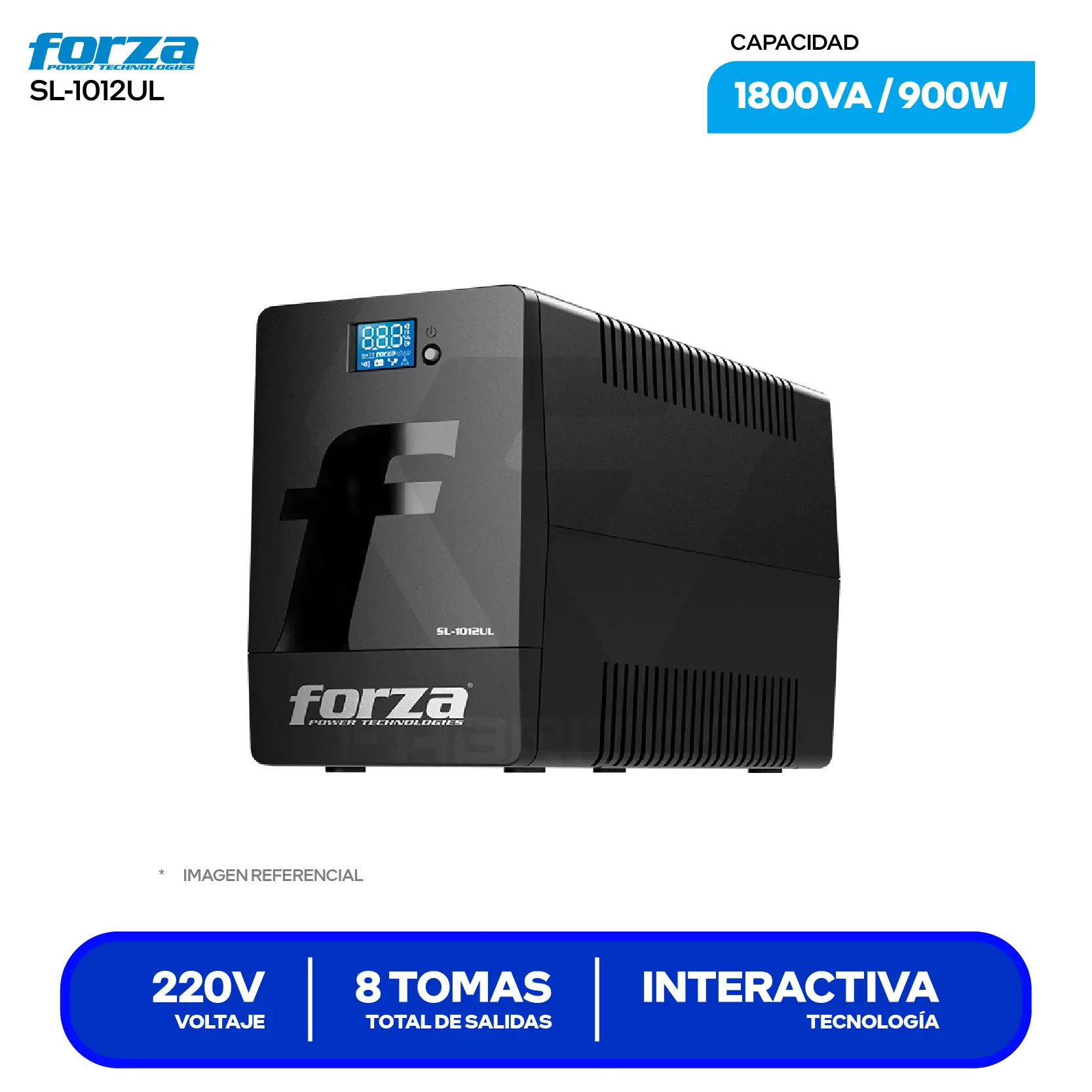 UPS Interactivo Forza (SL-1012UL) 8 Tomas, 220V, 1000VA / 600W