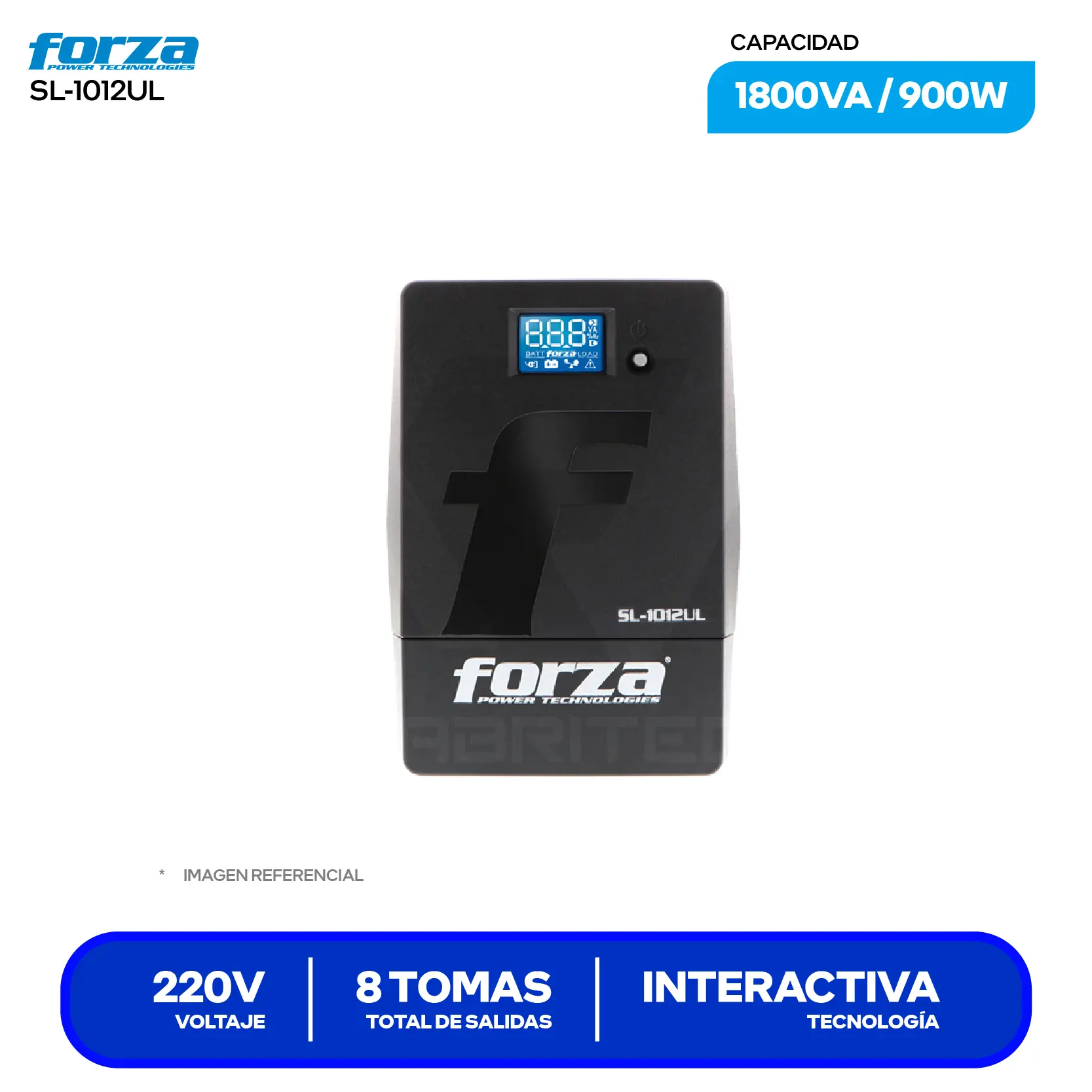 UPS Interactivo Forza (SL-1012UL) 8 Tomas, 220V, 1000VA / 600W