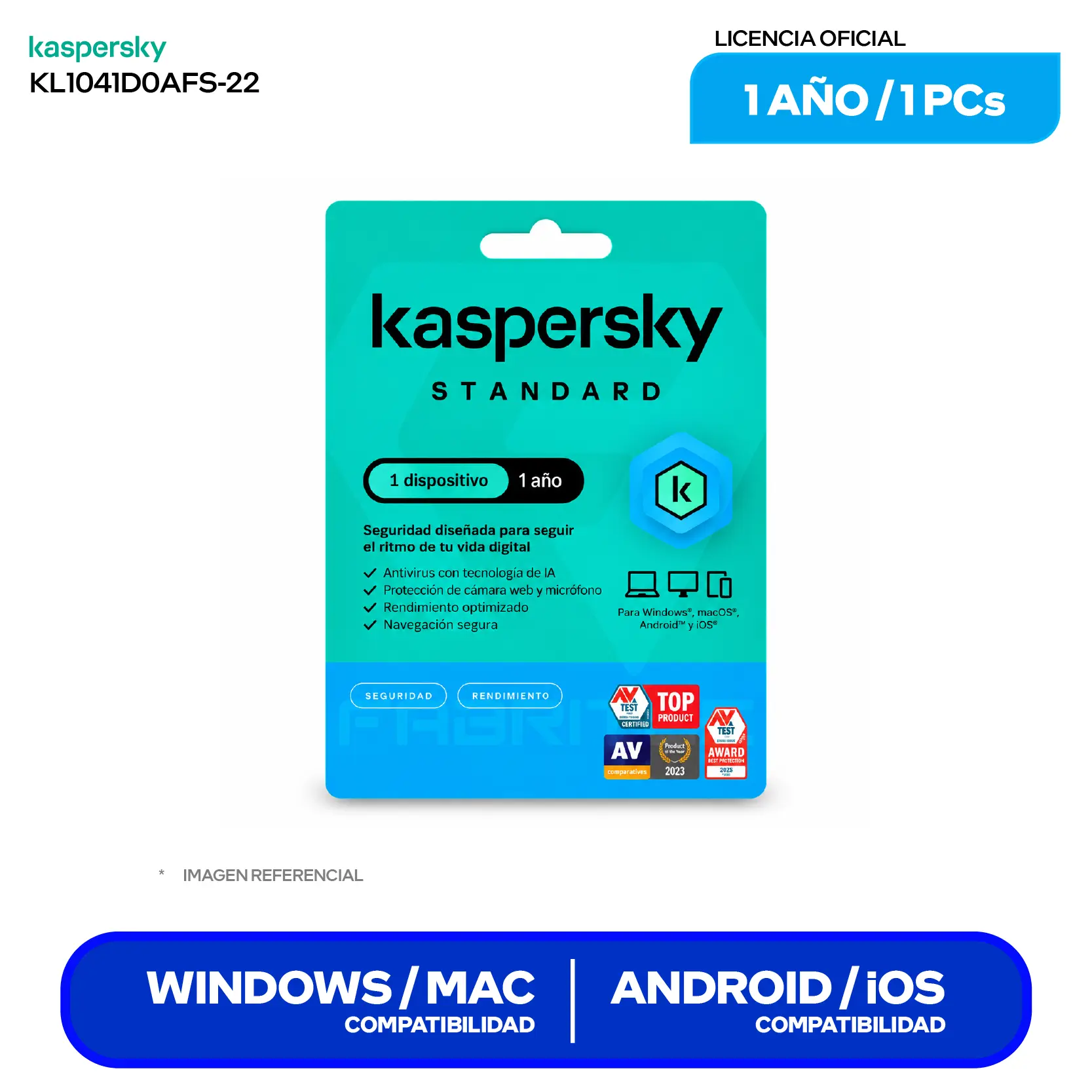 Licencia de Antivirus Kaspersky Standard (KL1041D0AFS-22) 1 PC, 12 Meses