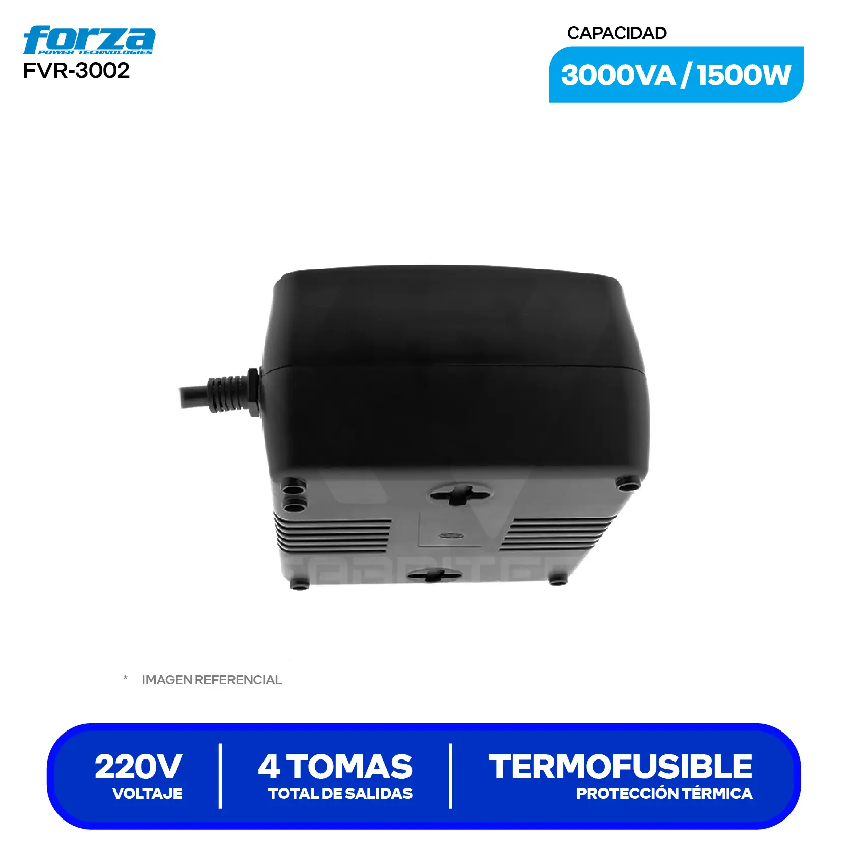 Estabilizador de Voltaje Forza (FVR-3002) 4 Tomas, 220V, 3000VA / 1500W