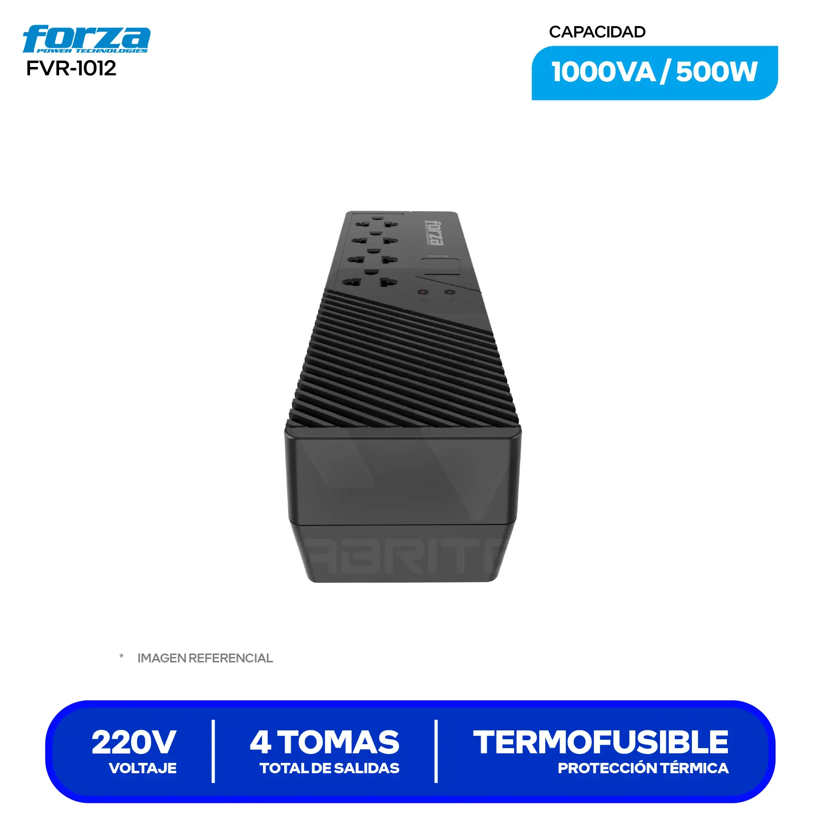 Estabilizador de Voltaje Forza (FVR-1012) 4 Tomas, 220V, 1000VA / 500W