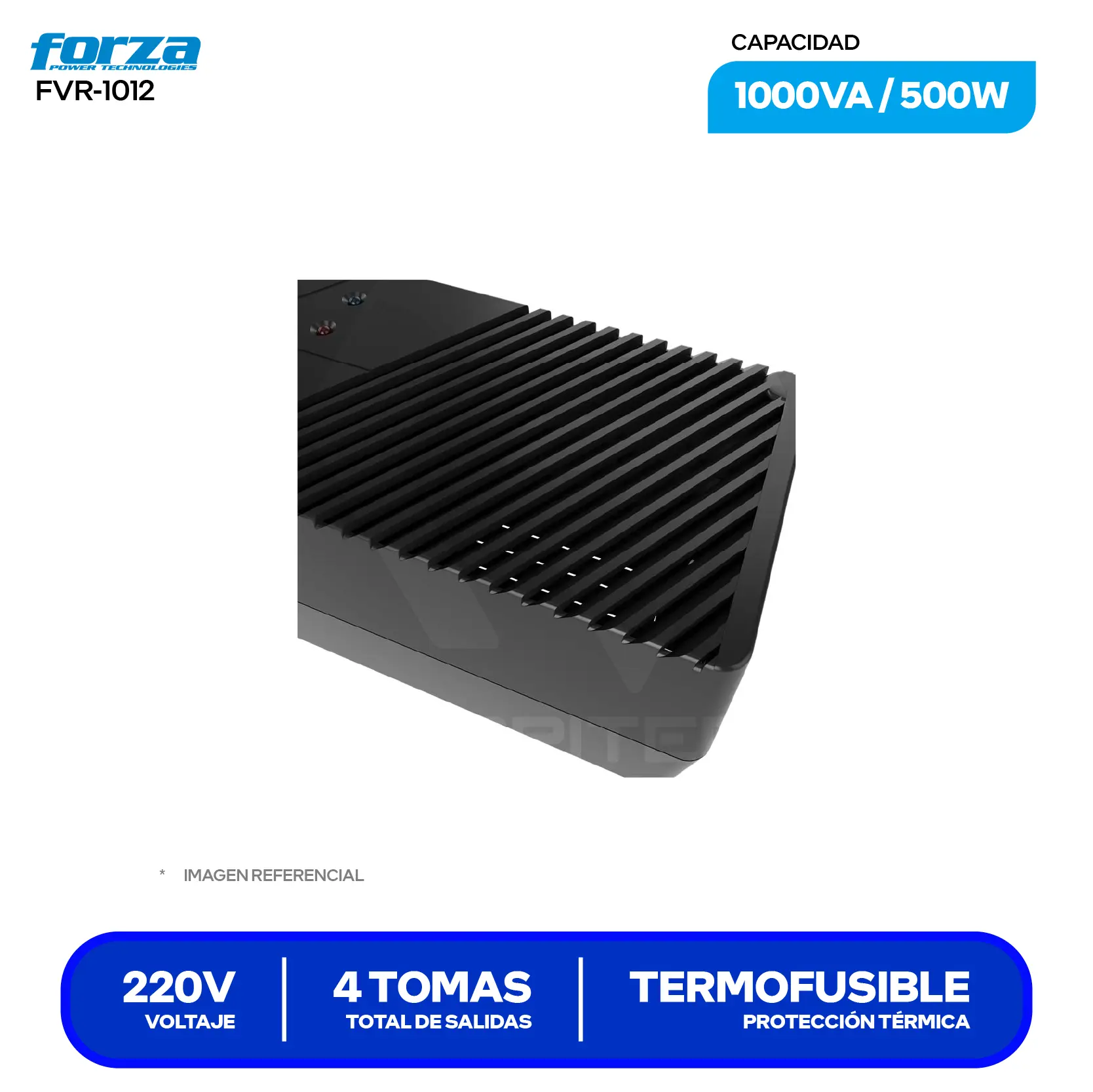Estabilizador de Voltaje Forza (FVR-1012) 4 Tomas, 220V, 1000VA / 500W