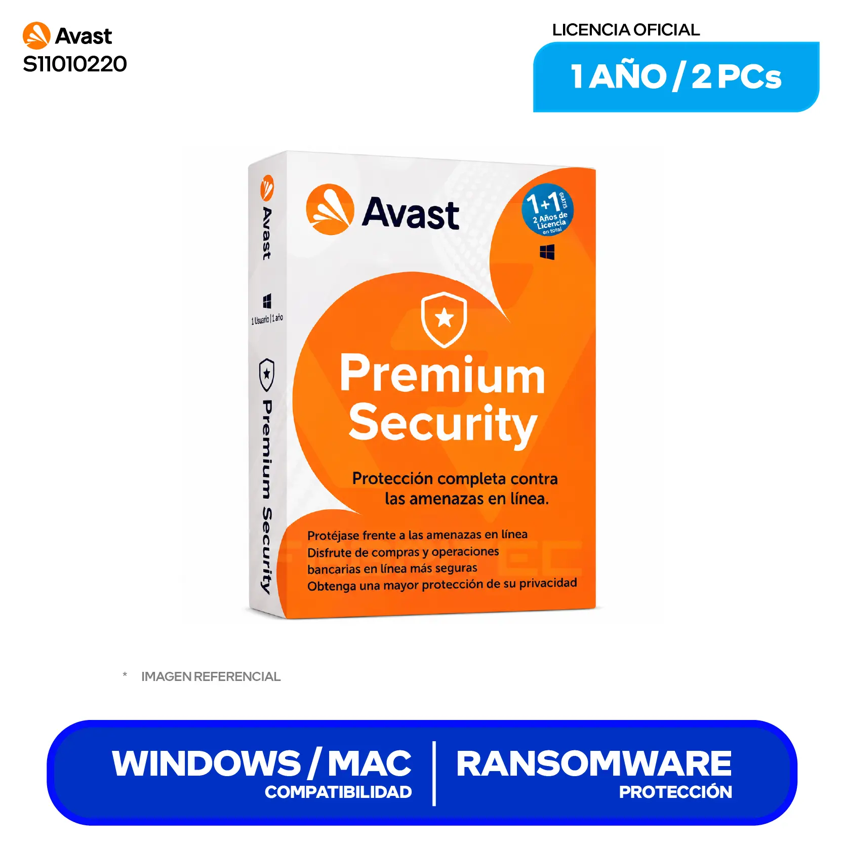Licencia de Antivirus Avast Premium Security (7153211) 1+1 Dispositivo, 12 Meses