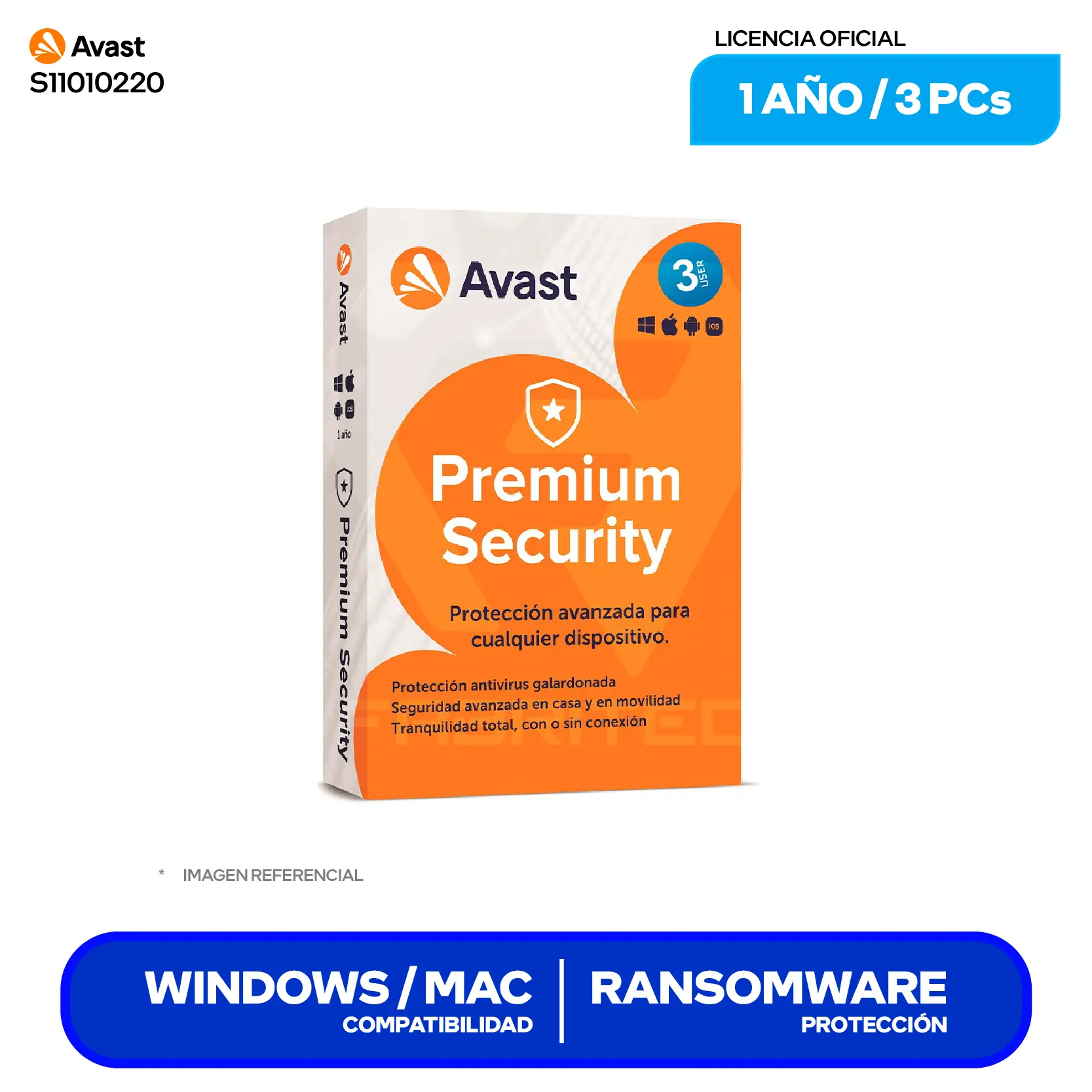Licencia de Antivirus Avast Premium Security (7153273) 3 Dispositivo, 12 Meses