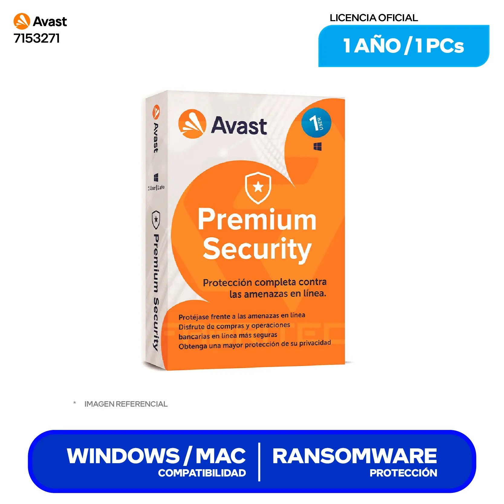 Licencia de Antivirus Avast Premium Security (7153271) 1 Dispositivos, 12 Meses