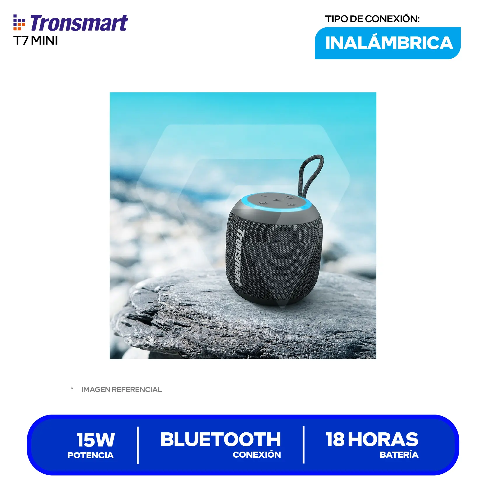 Parlante Inalámbrico Portátil Tronsmart T7 Mini (IPX7) 15W, Bluetooth, Negro