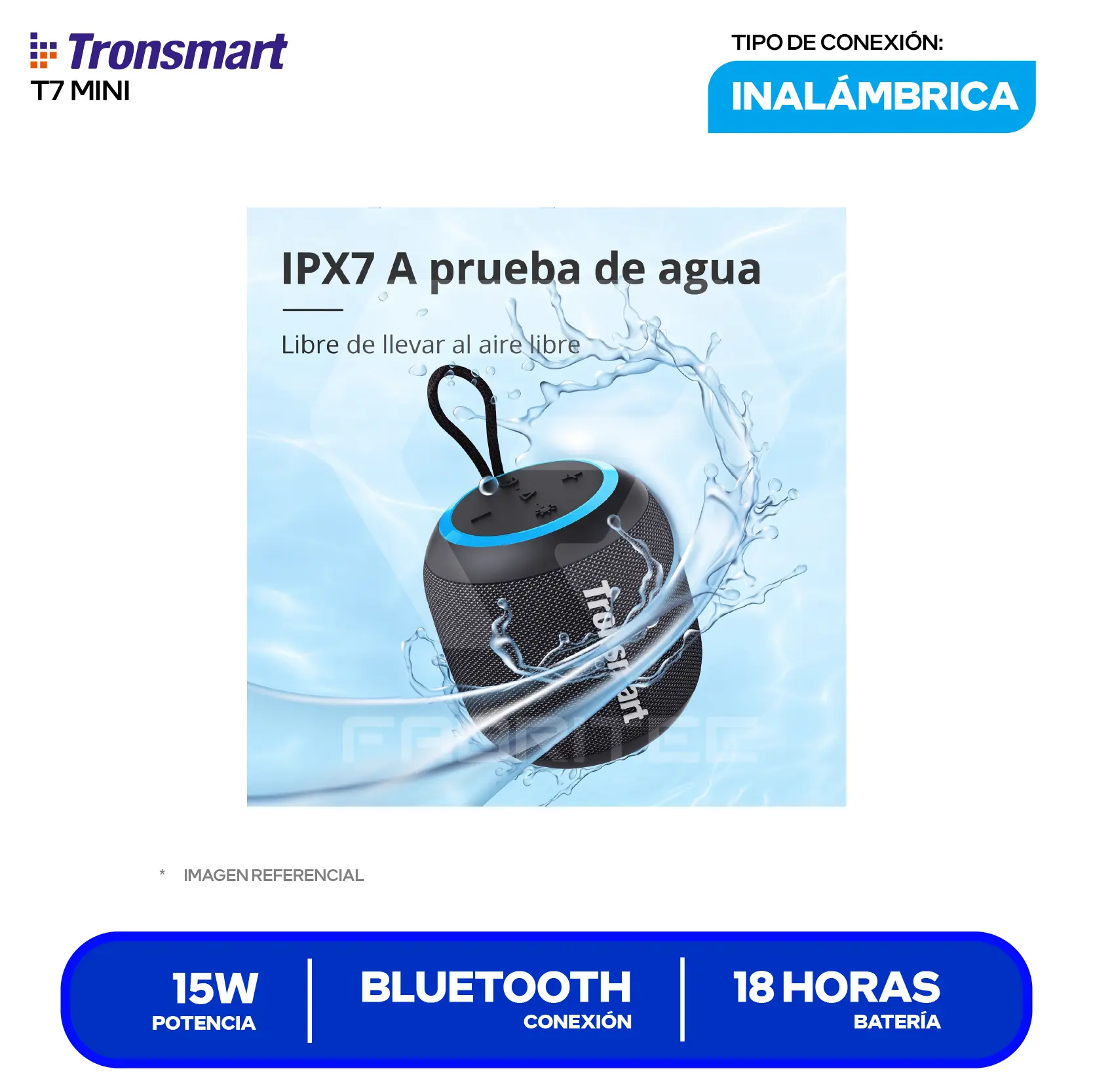 Parlante Inalámbrico Portátil Tronsmart T7 Mini (IPX7) 15W, Bluetooth, Negro