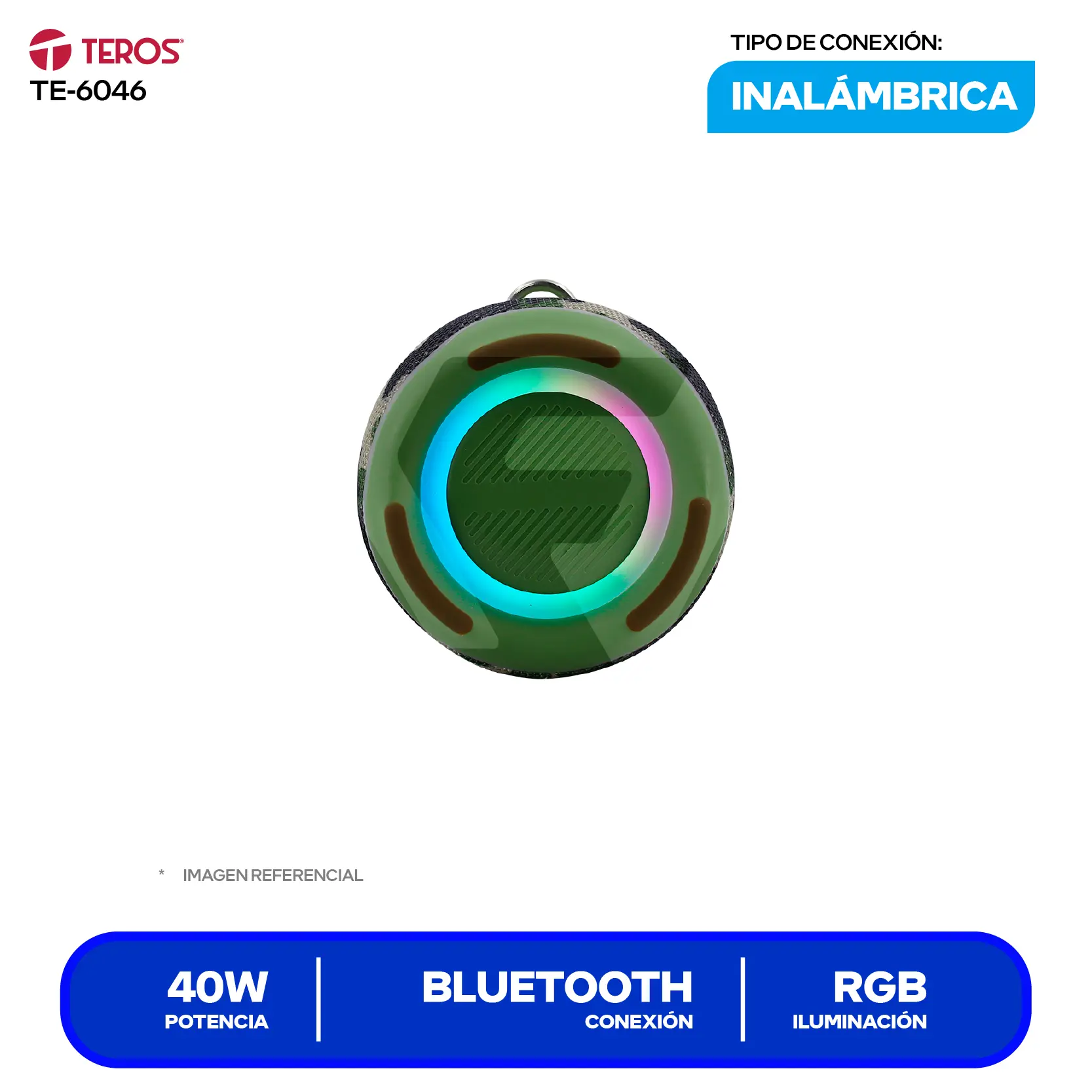 Parlante Inalámbrico Portátil Teros (TE-6046) 40W, Bluetooth, Verde Militar Camuflaje