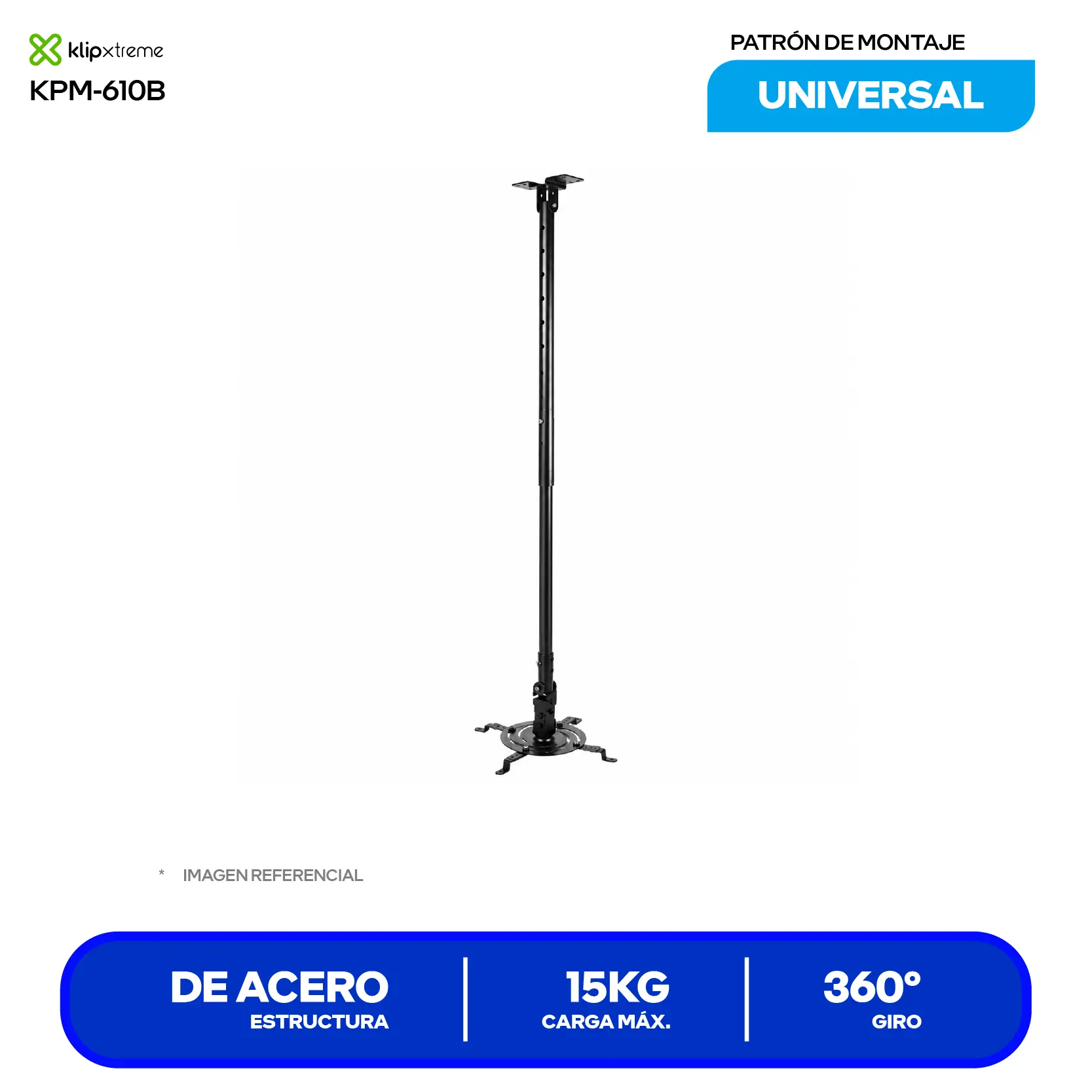 Soporte para Proyector Klip Xtreme KPM-610B Negro (KPM-610B) Montaje Universal, 360°, 15kg