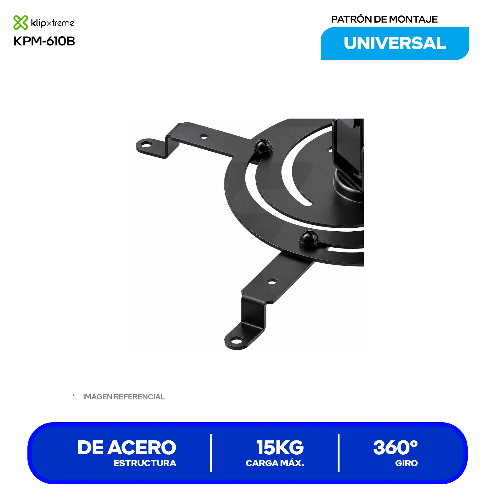 Soporte para Proyector Klip Xtreme KPM-610B Negro (KPM-610B) Montaje Universal, 360°, 15kg