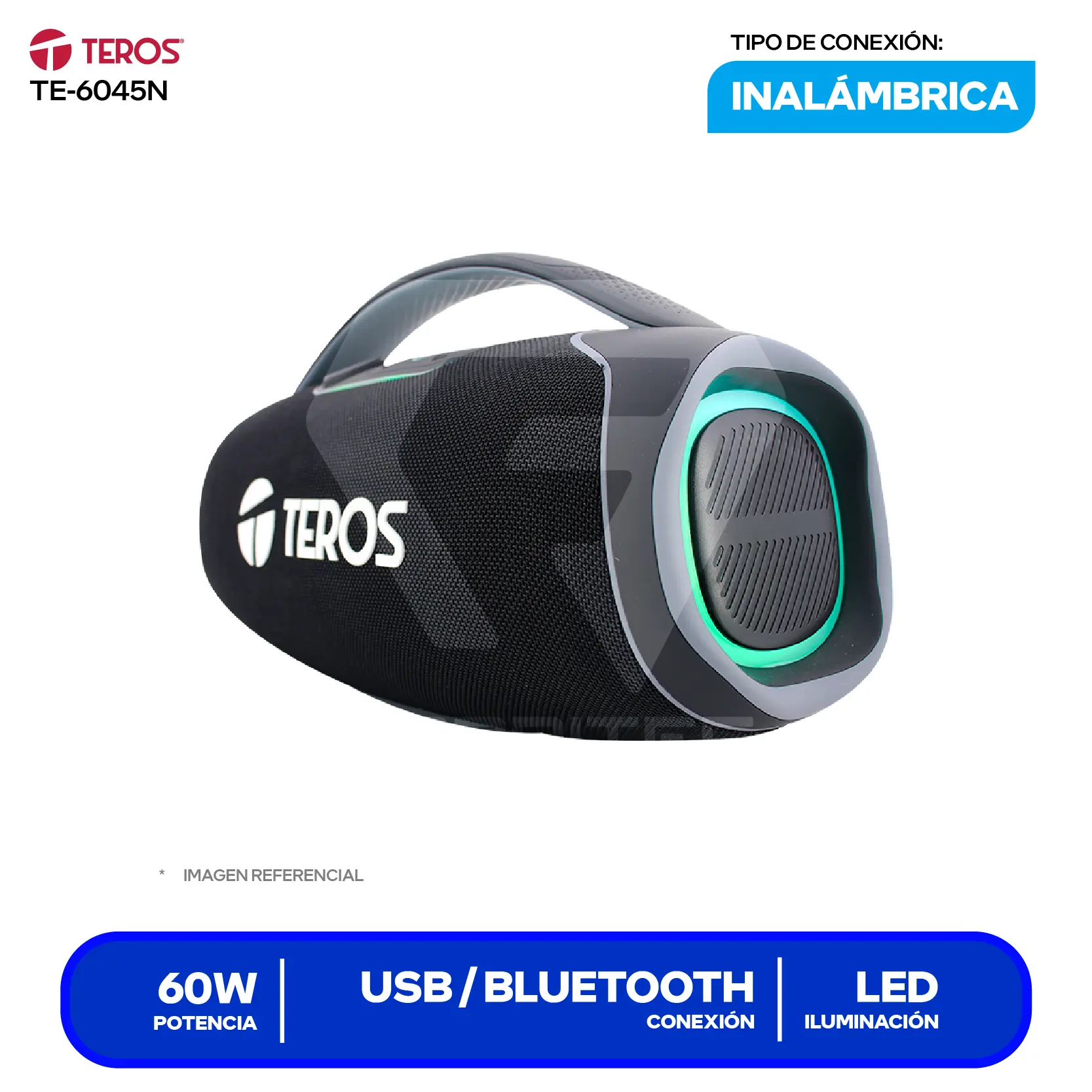 Parlante Inalámbrico Portátil Teros (TE-6045N) 60W, Bluetooth, Negro