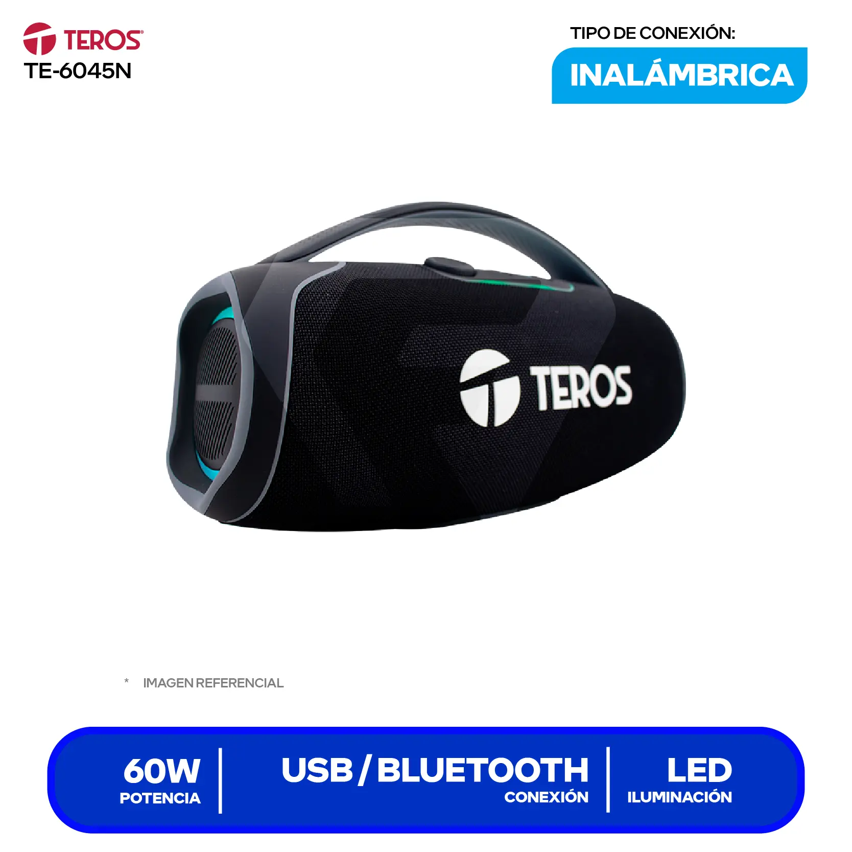 Parlante Inalámbrico Portátil Teros (TE-6045N) 60W, Bluetooth, Negro