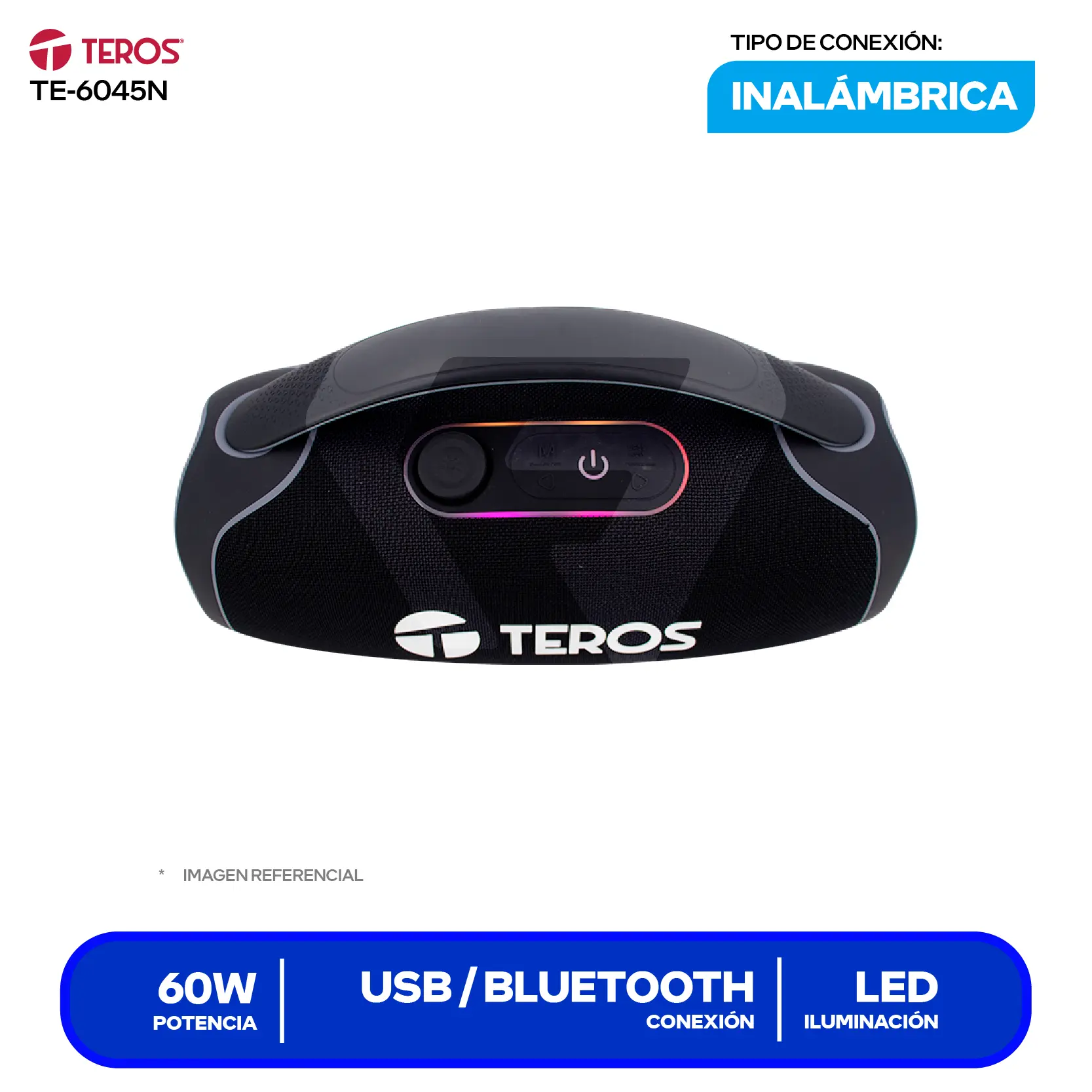Parlante Inalámbrico Portátil Teros (TE-6045N) 60W, Bluetooth, Negro