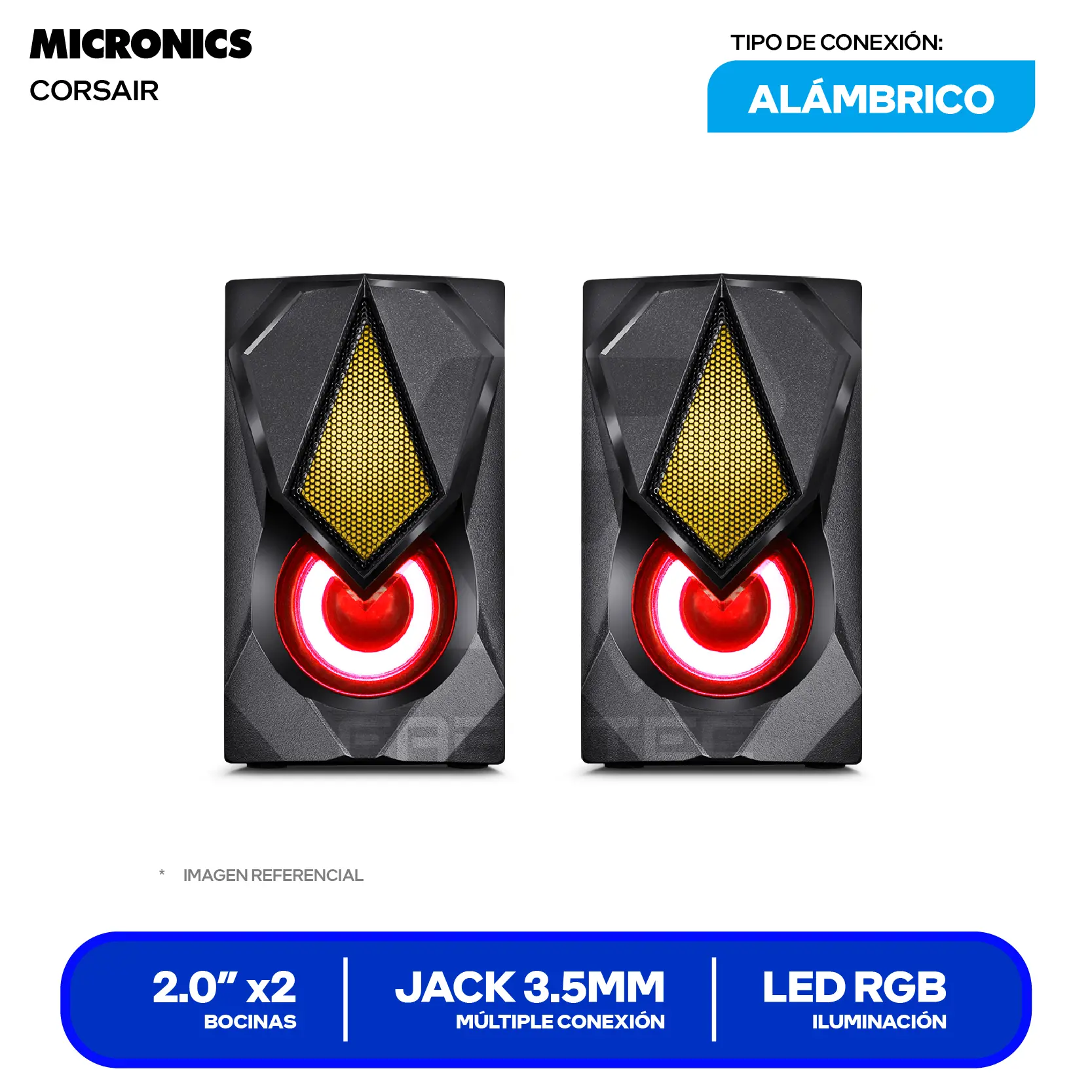 Parlante Gamer Micronics Corsair (CORSAIR MIC S309 ) RGB, Jack 3.5mm / USB