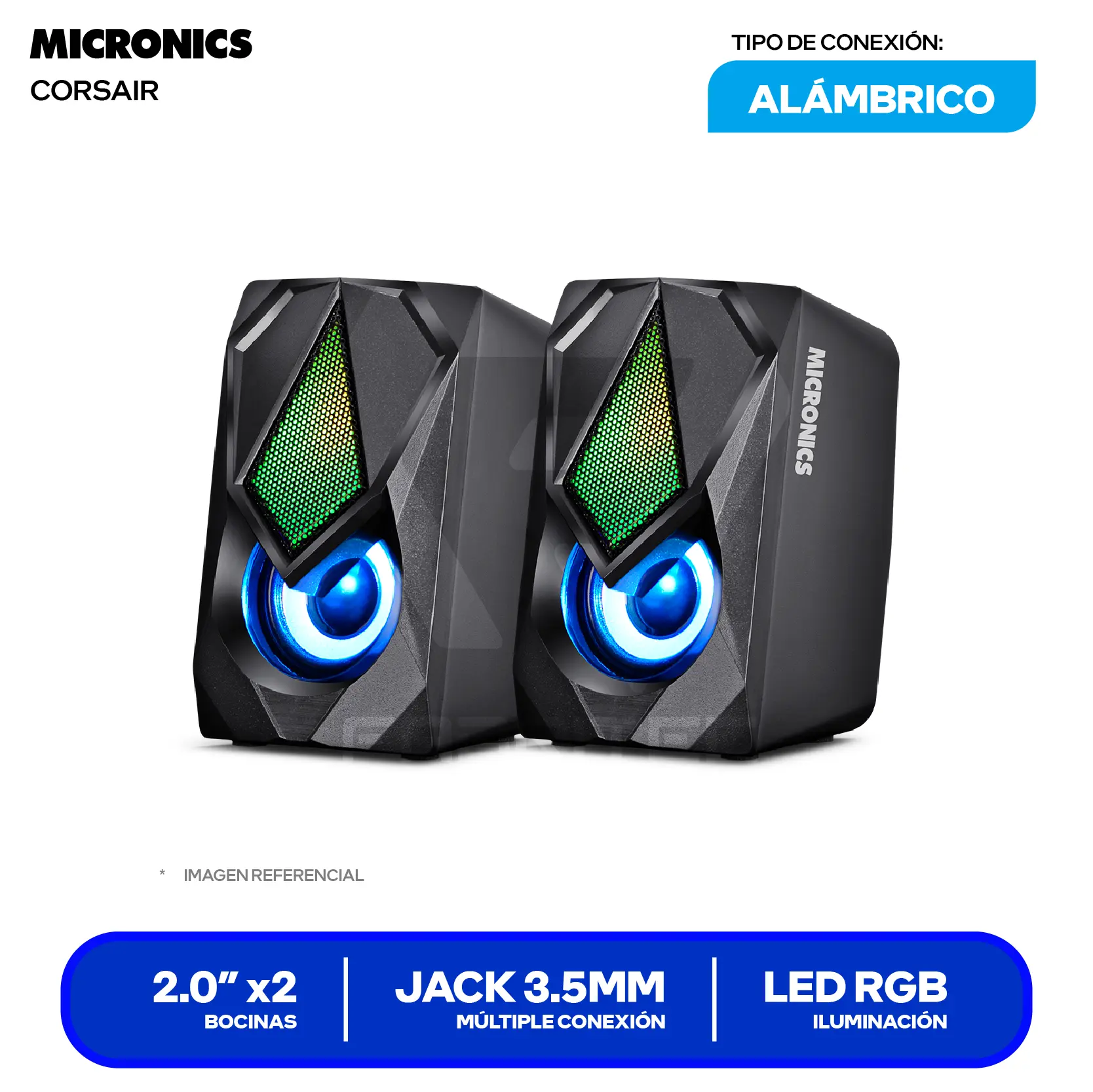 Parlante Gamer Micronics Corsair (CORSAIR MIC S309 ) RGB, Jack 3.5mm / USB