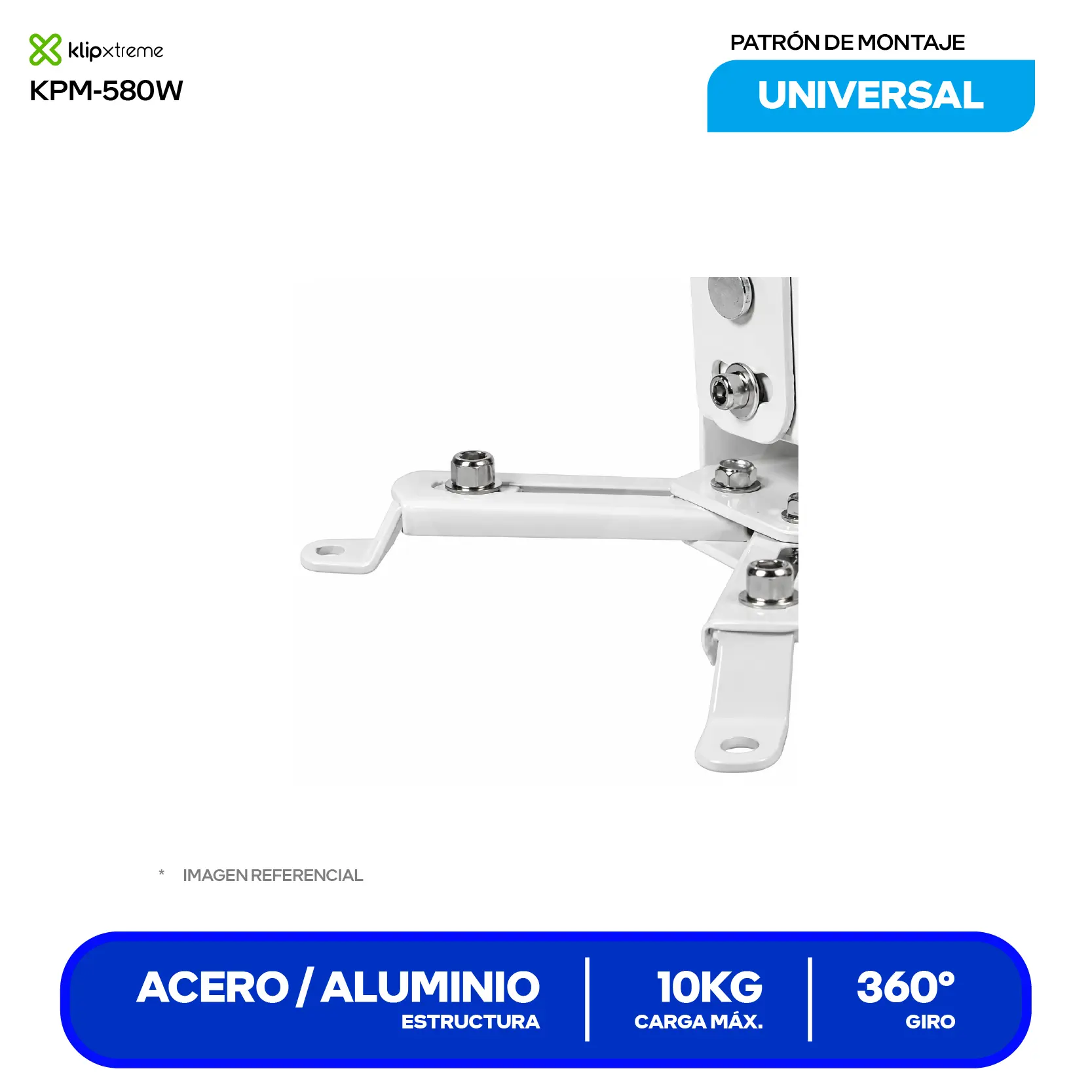 Soporte para Proyector Klip Xtreme KPM-580W Blanco (KPM-580W) Montaje Universal, Techo, 10kg