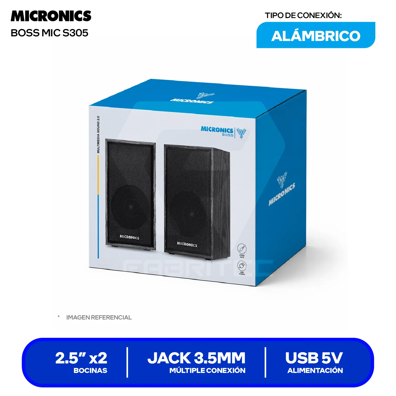 Parlante Estéreo Micronics Boss (MIC-S305) Jack 3.5mm / USB, Negro