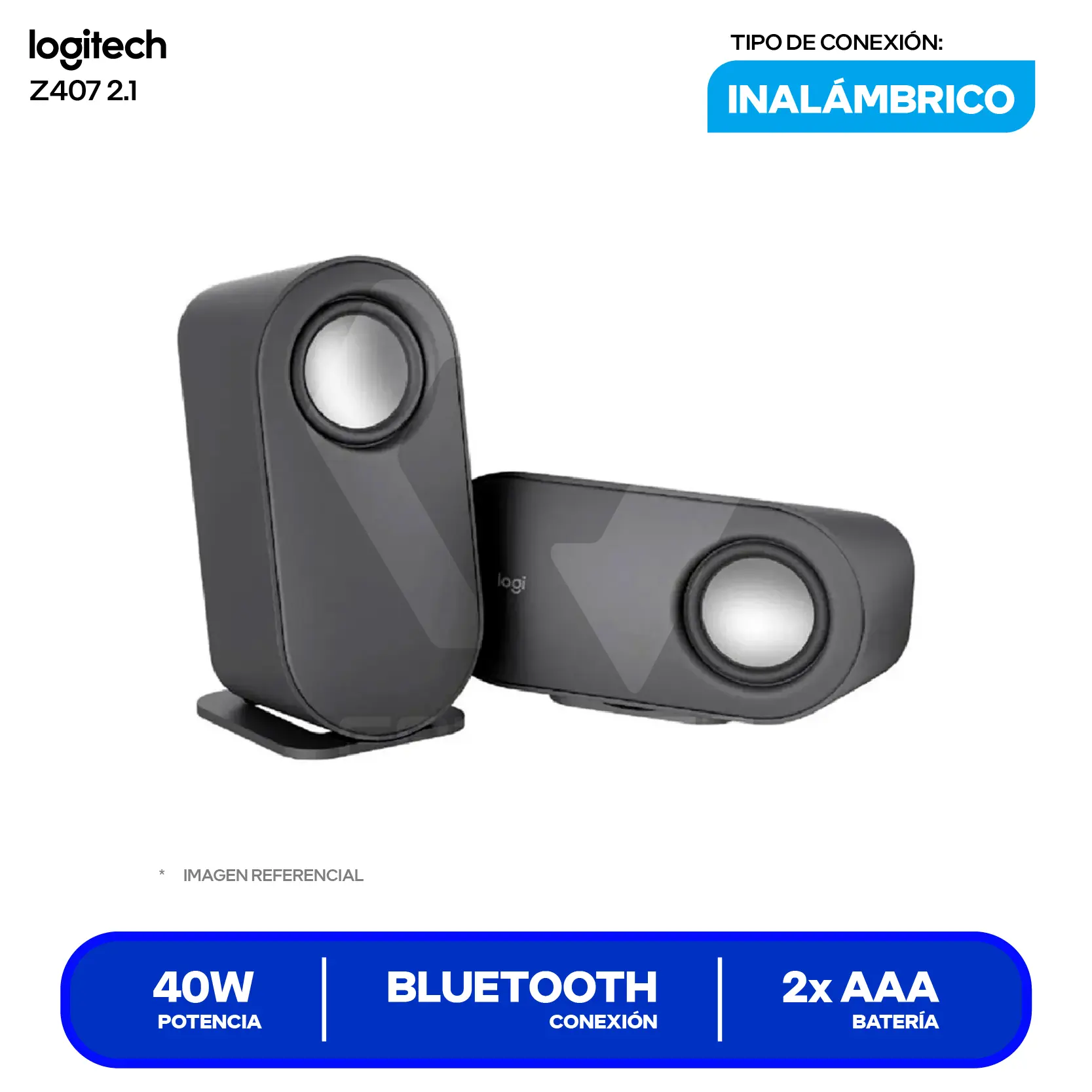 Parlante Multimedia Logitech Z407 2.1 (980-001348) 40W RMS, Bluetooth, Negro