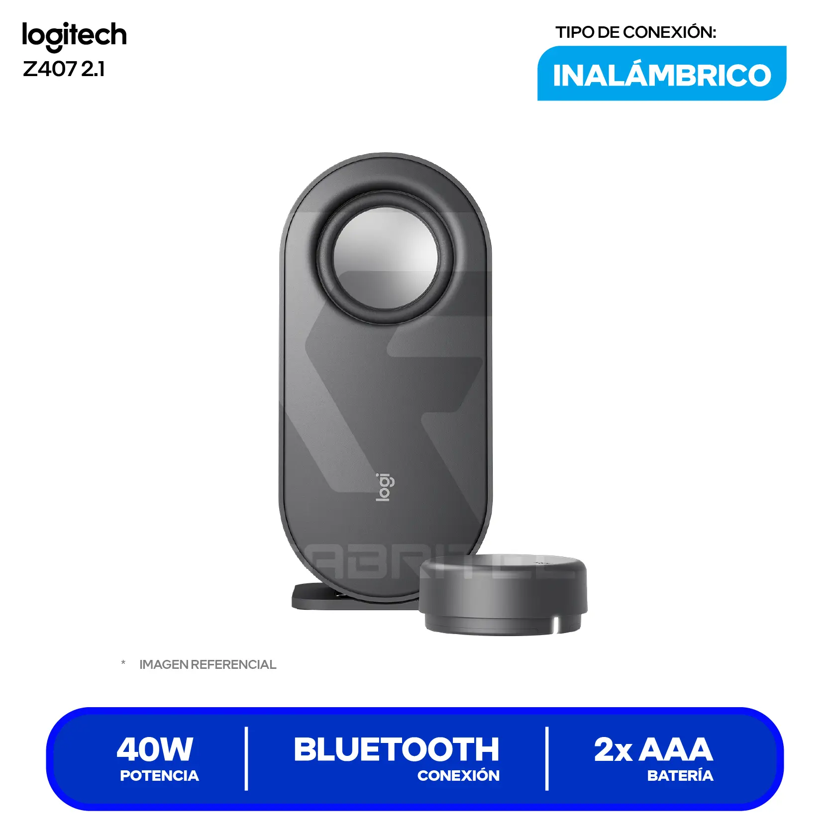 Parlante Multimedia Logitech Z407 2.1 (980-001348) 40W RMS, Bluetooth, Negro