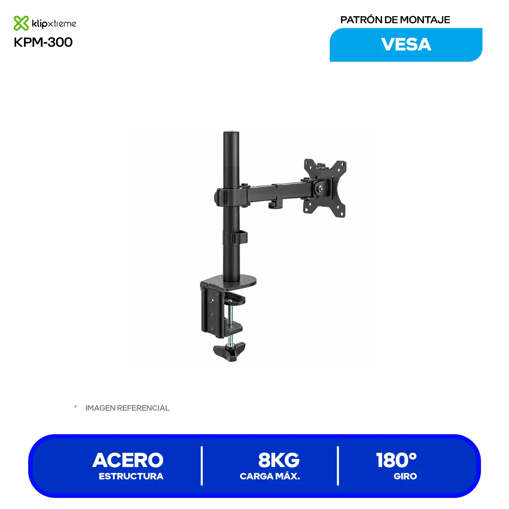Soporte Para Monitor Klip Xtreme KPM-300 Negro (KPM-300) Articulado, 13" a 32", Base C